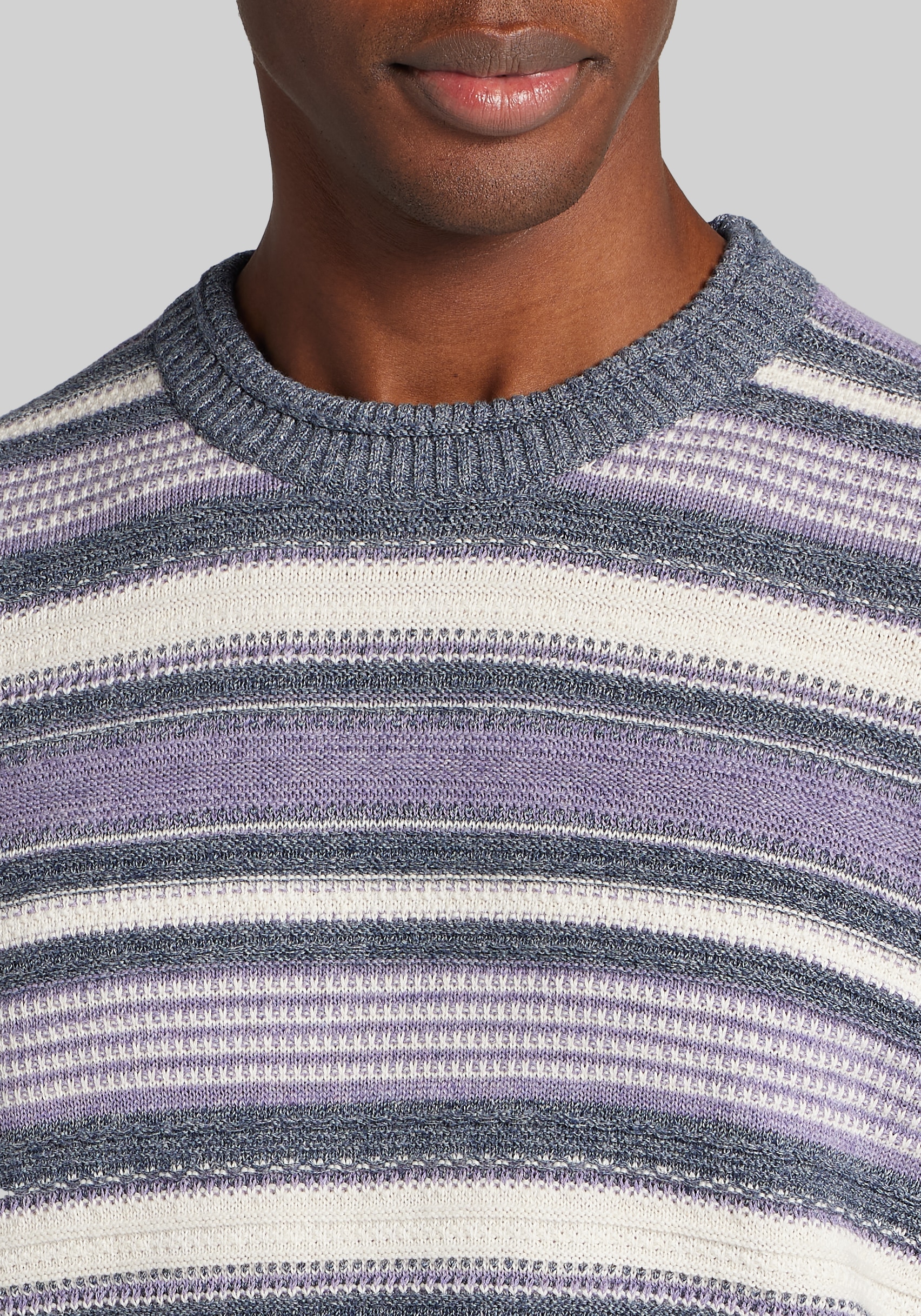 Jos A. Bank Tailored Fit Textured Stripe Crew Neck Sweater