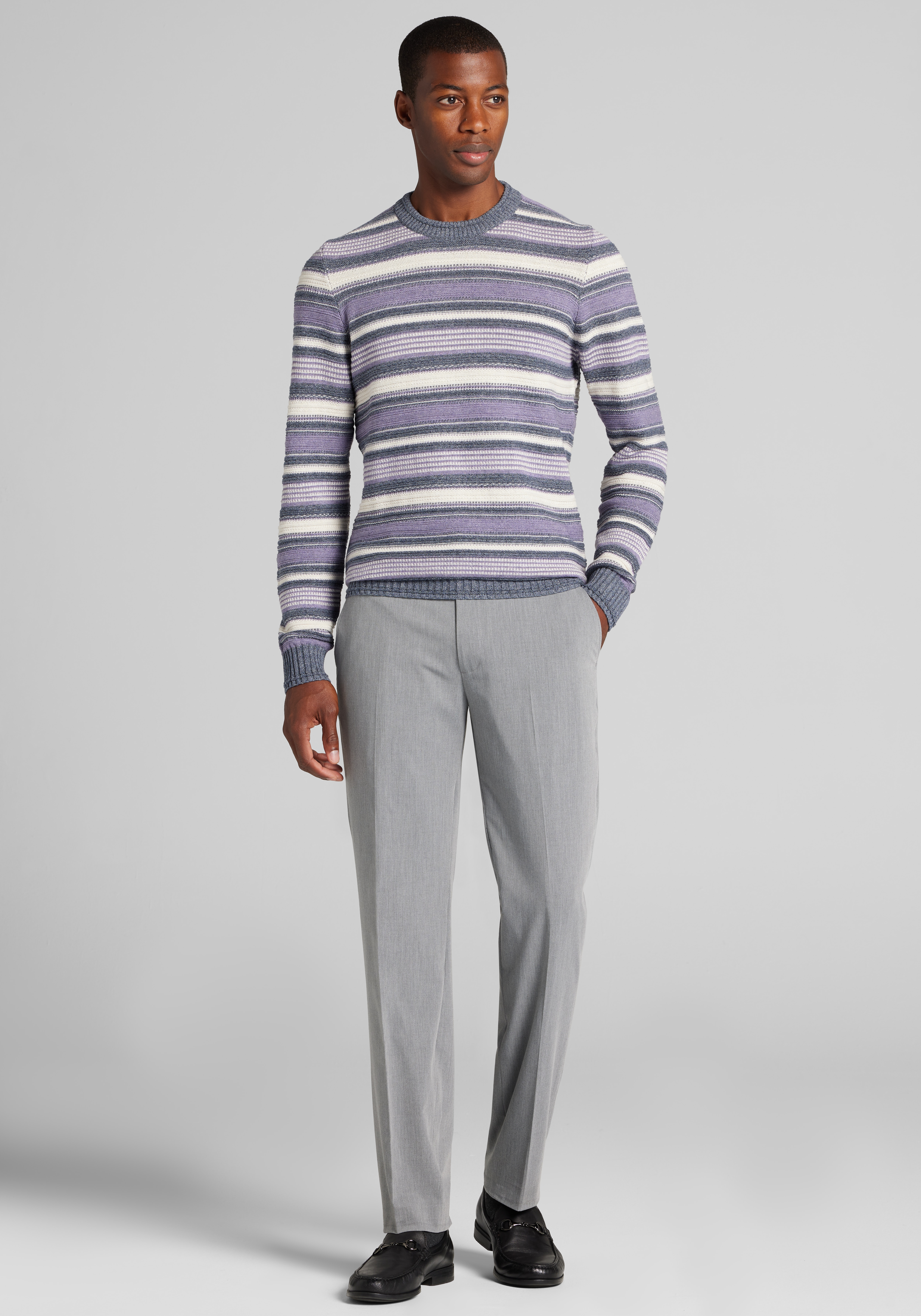Jos A. Bank Tailored Fit Textured Stripe Crew Neck Sweater