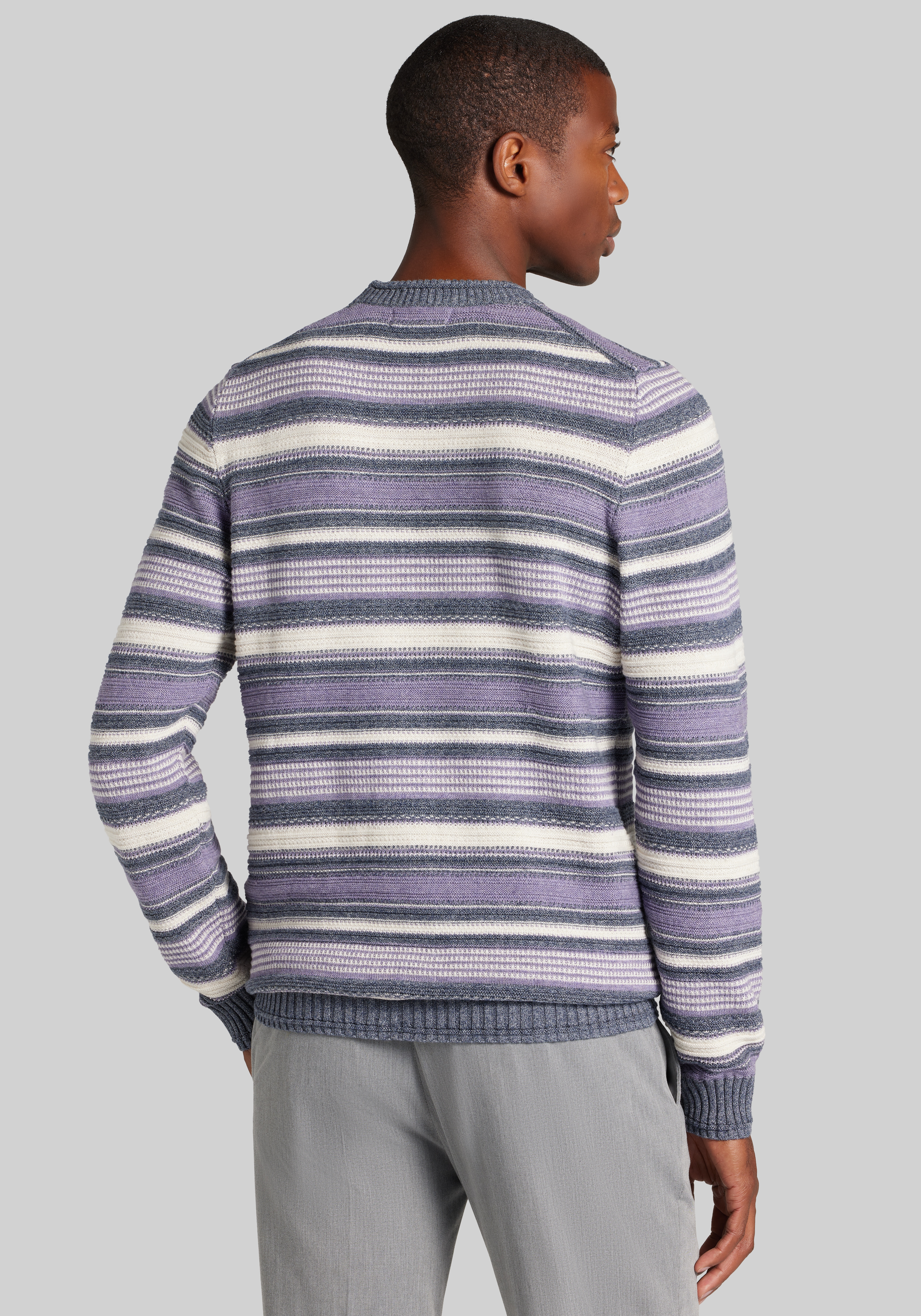 Jos A. Bank Tailored Fit Textured Stripe Crew Neck Sweater