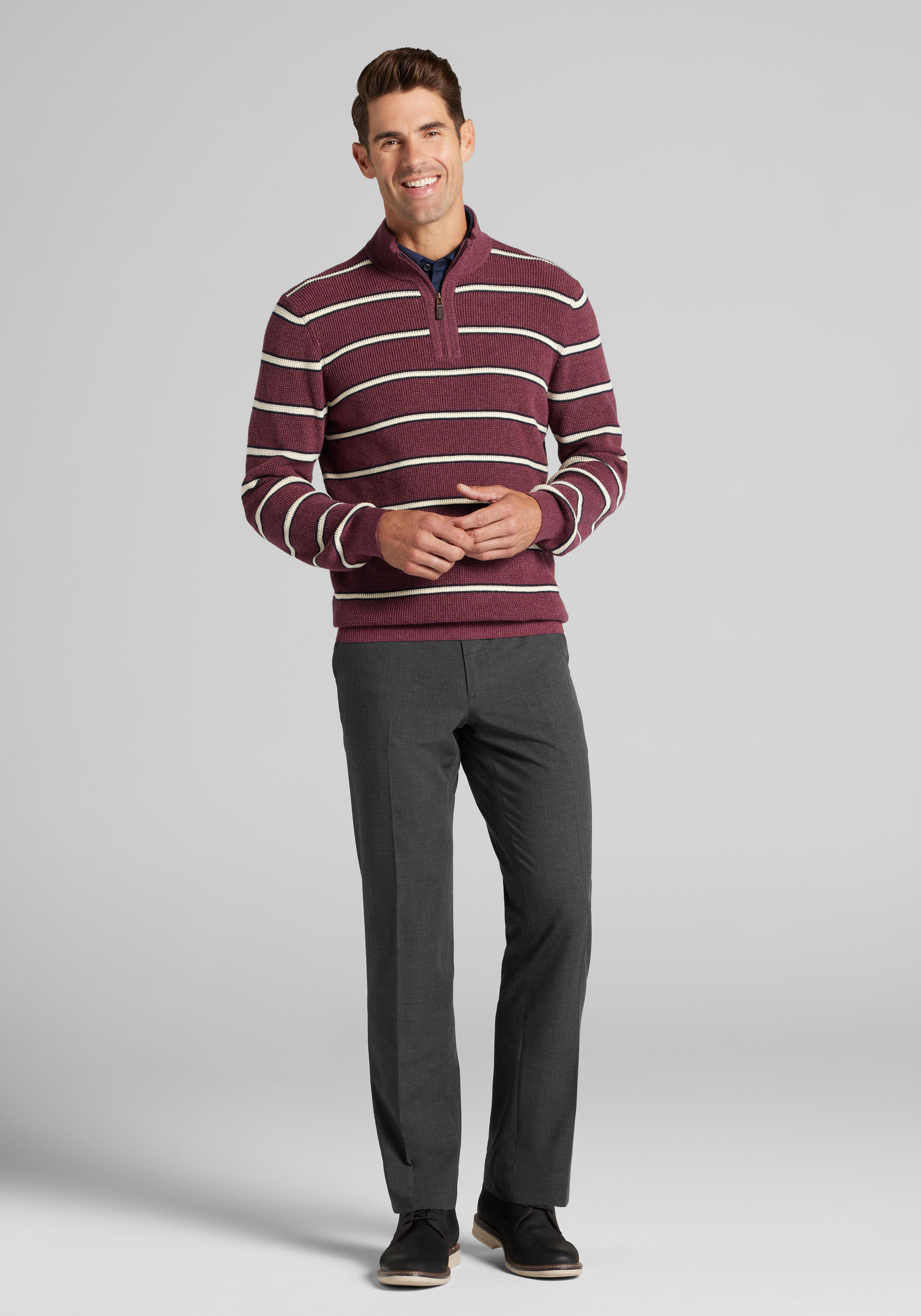 Jos. A. Bank Tailored Fit Stripe 1/4-Zip Sweater
