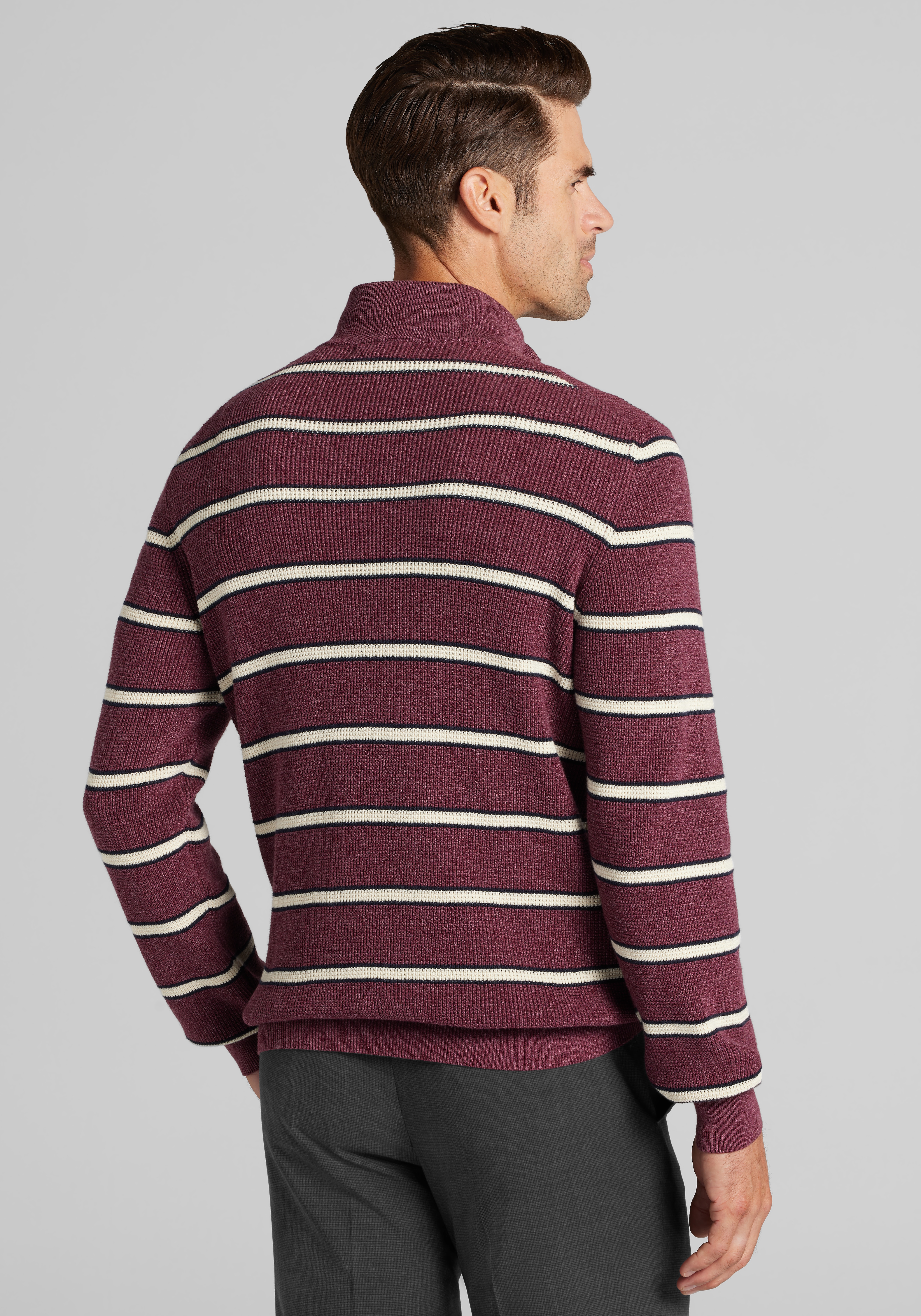 Jos. A. Bank Tailored Fit Stripe 1/4-Zip Sweater