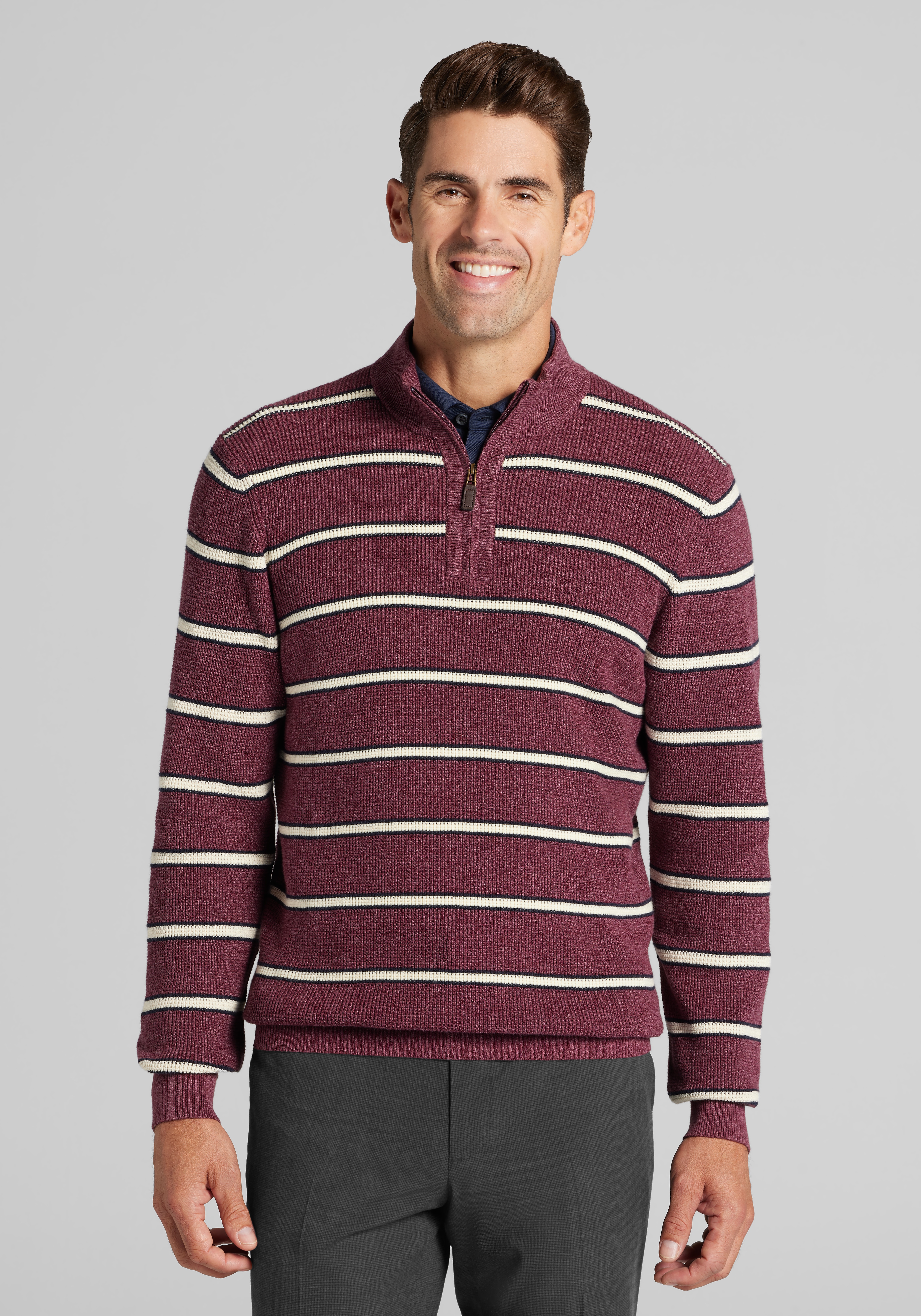 Men's Sweaters, Jos. A. Bank Tailored Fit Stripe 1/4-Zip Sweater - Jos A Bank