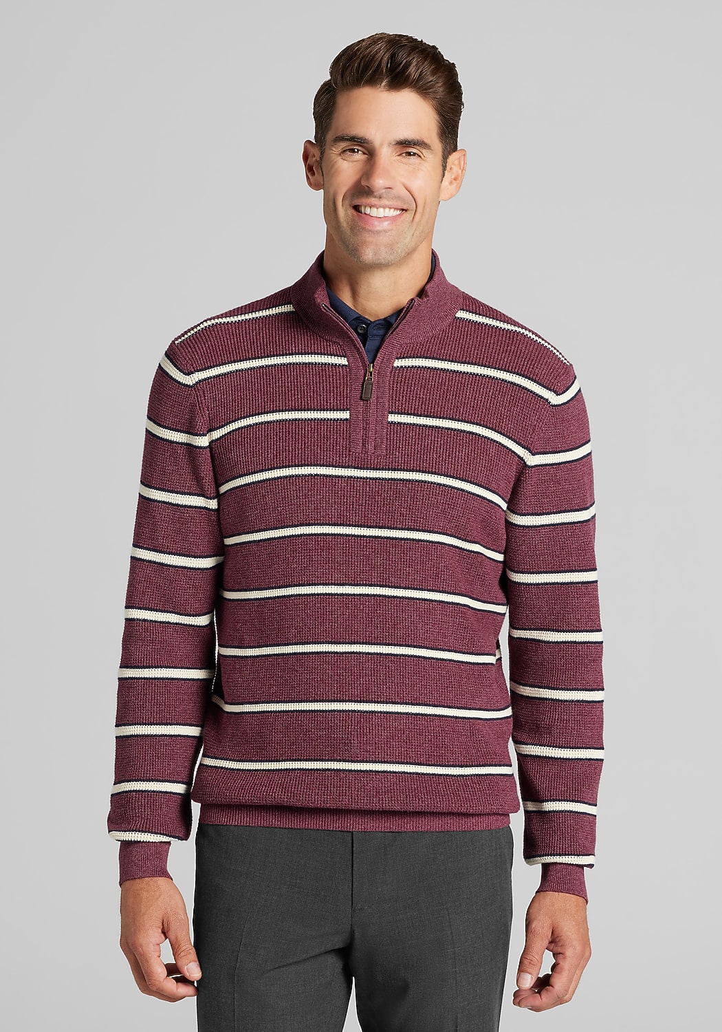 Jos. A. Bank Tailored Fit Stripe 1/4-Zip Sweater