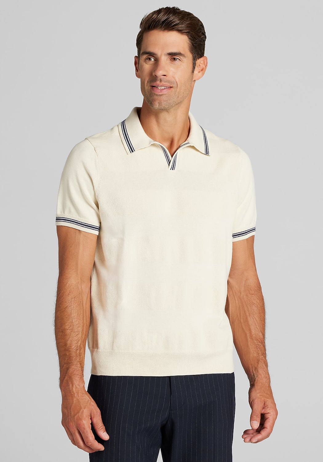 Jos. A. Bank Tailored Fit Johnny Collar Short Sleeve Polo Sweater