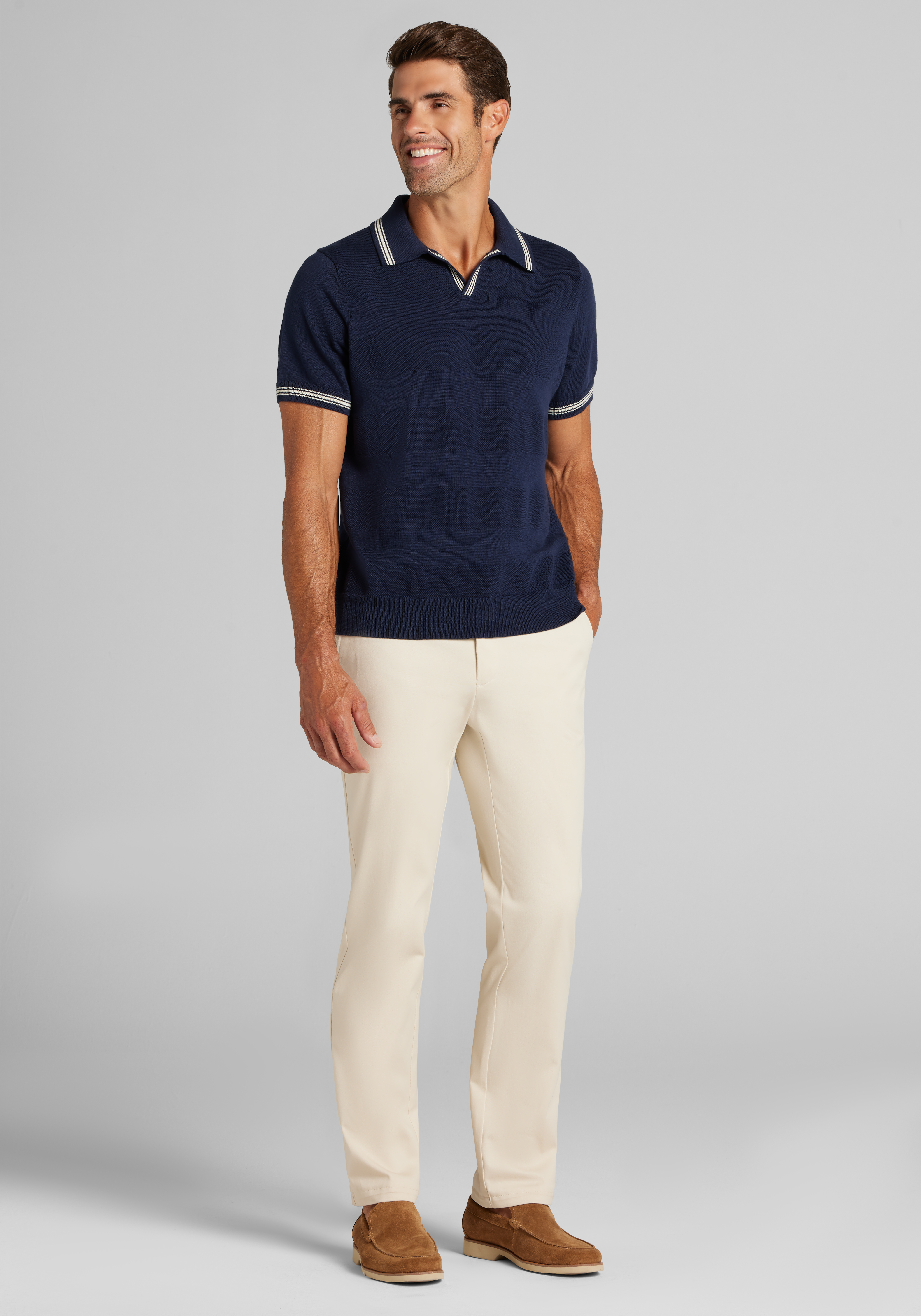 Jos. A. Bank Tailored Fit Johnny Collar Short Sleeve Polo Sweater