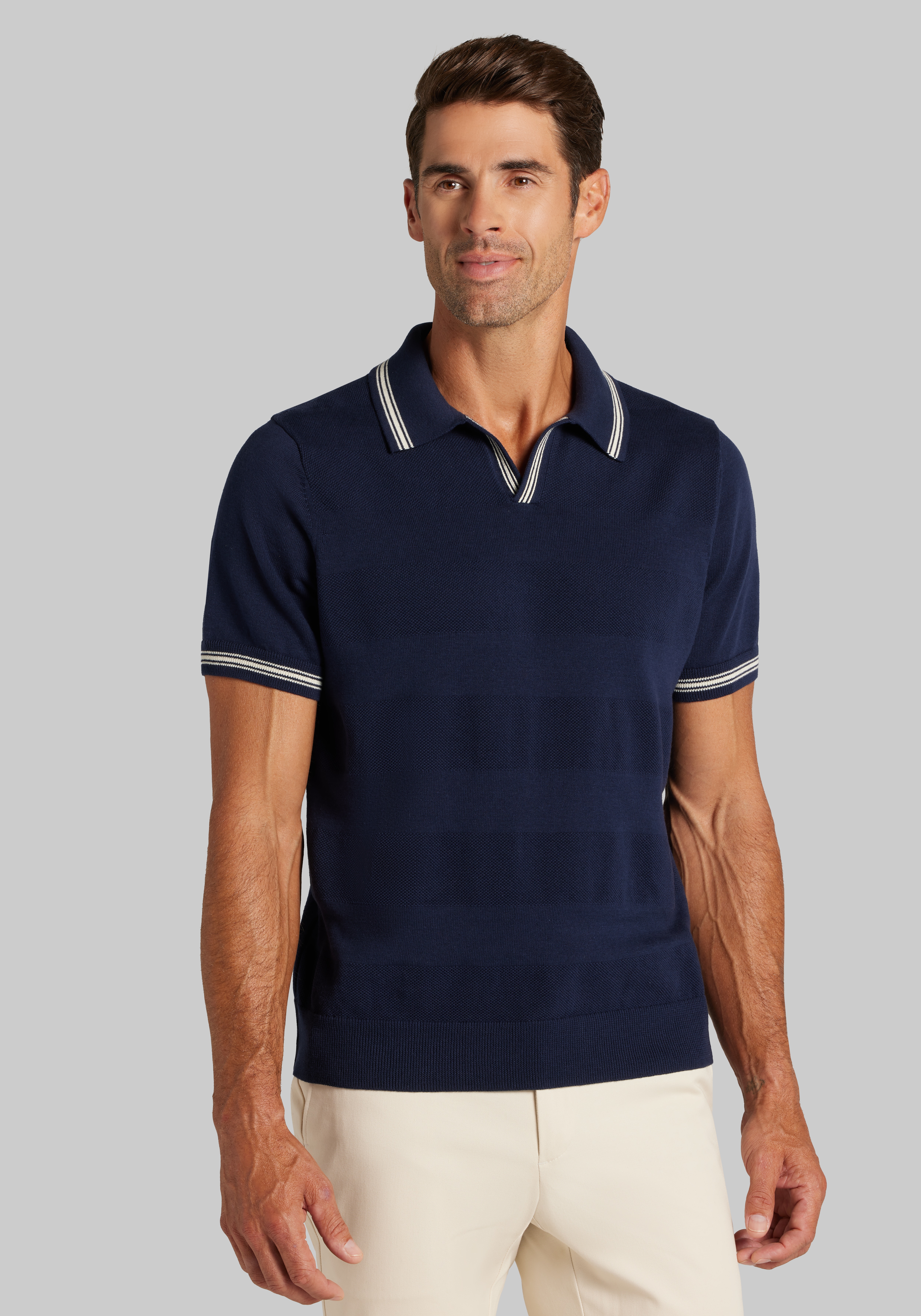 Jos. A. Bank Tailored Fit Johnny Collar Short Sleeve Polo Sweater