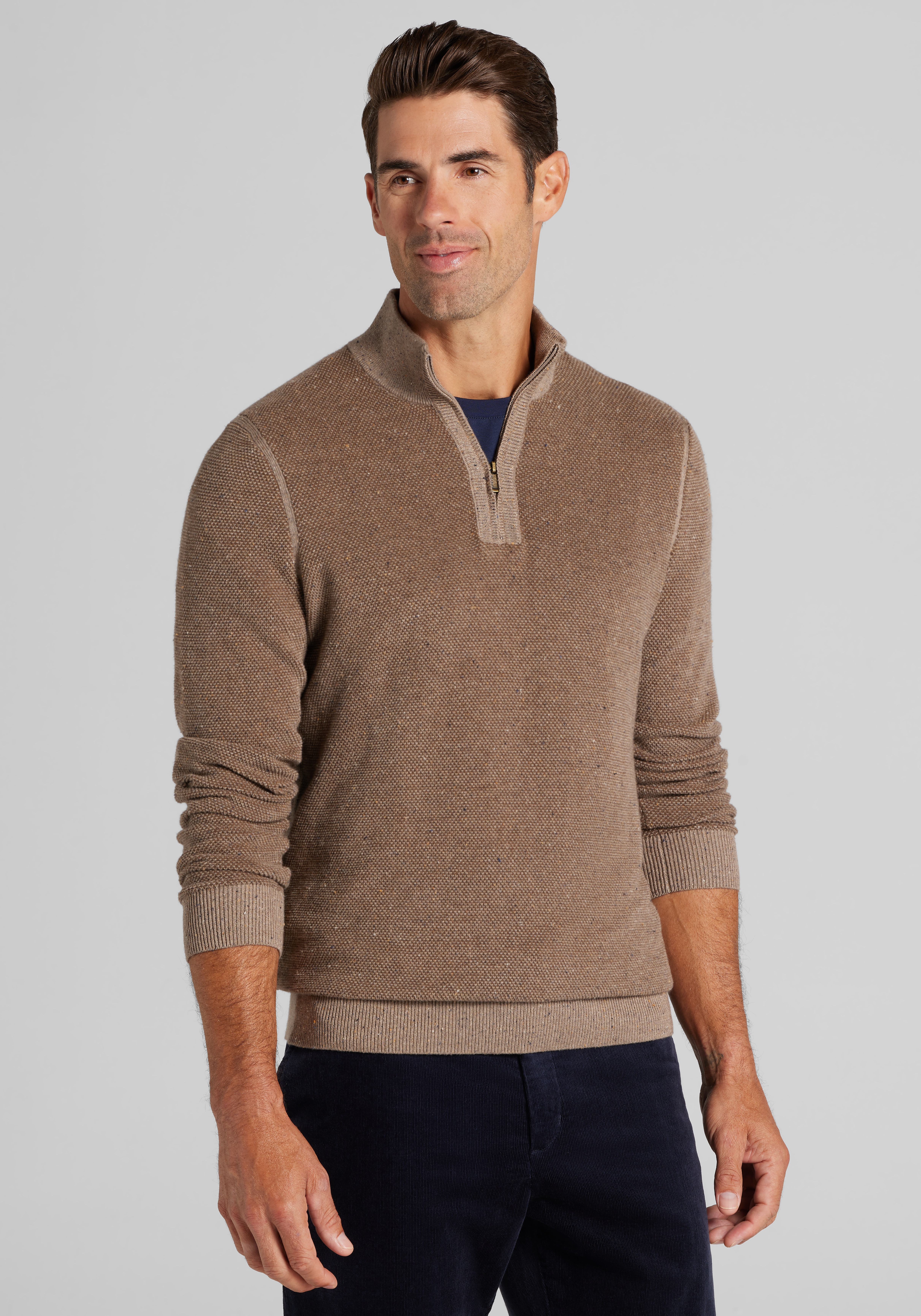 Men's Sweaters, Jos. A. Bank Tailored Fit Textured Stitch 1/4 Zip Sweater - Jos A Bank