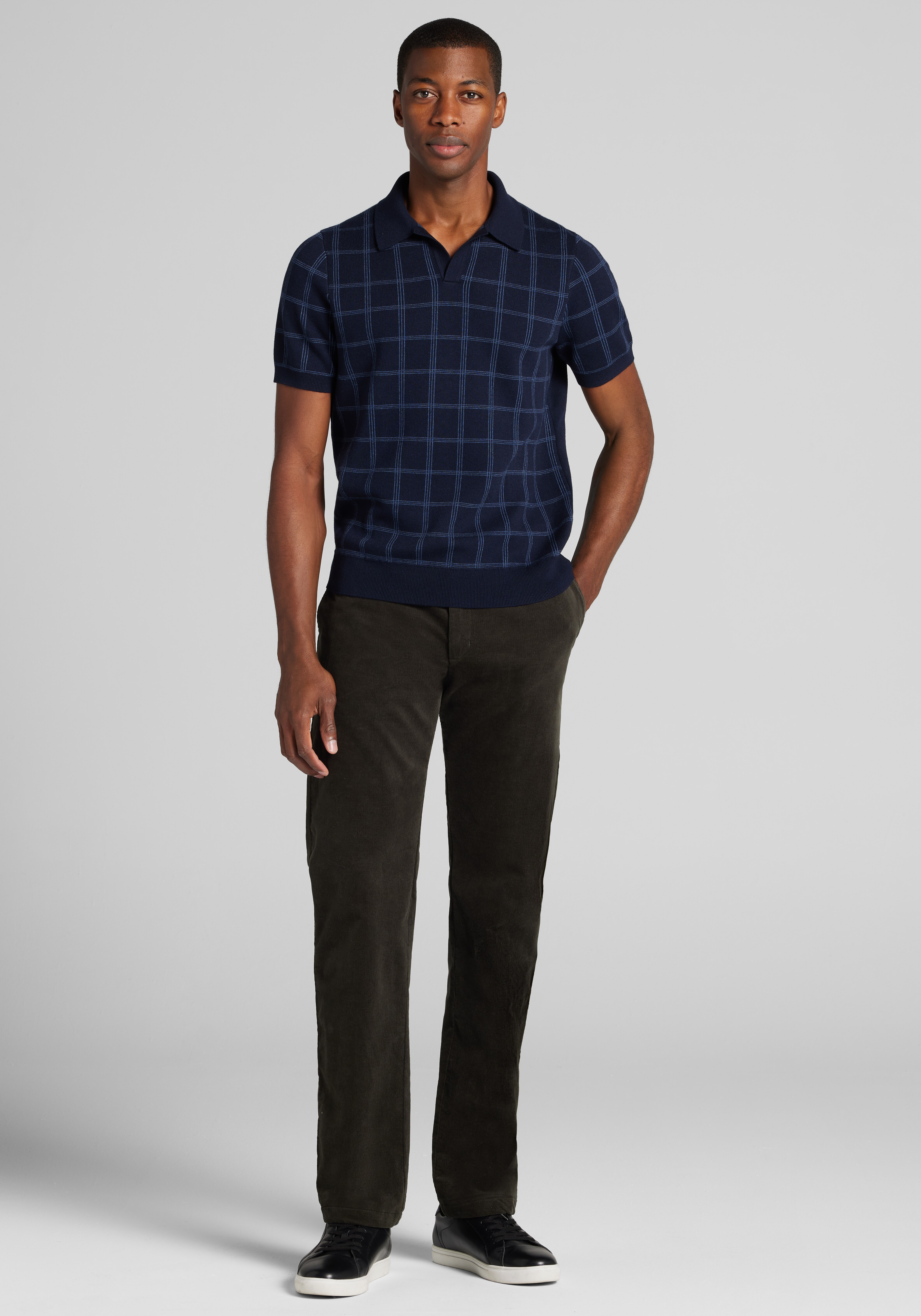 Jos. A. Bank Tailored Fit Grid Birdseye Short Sleeve Polo Sweater