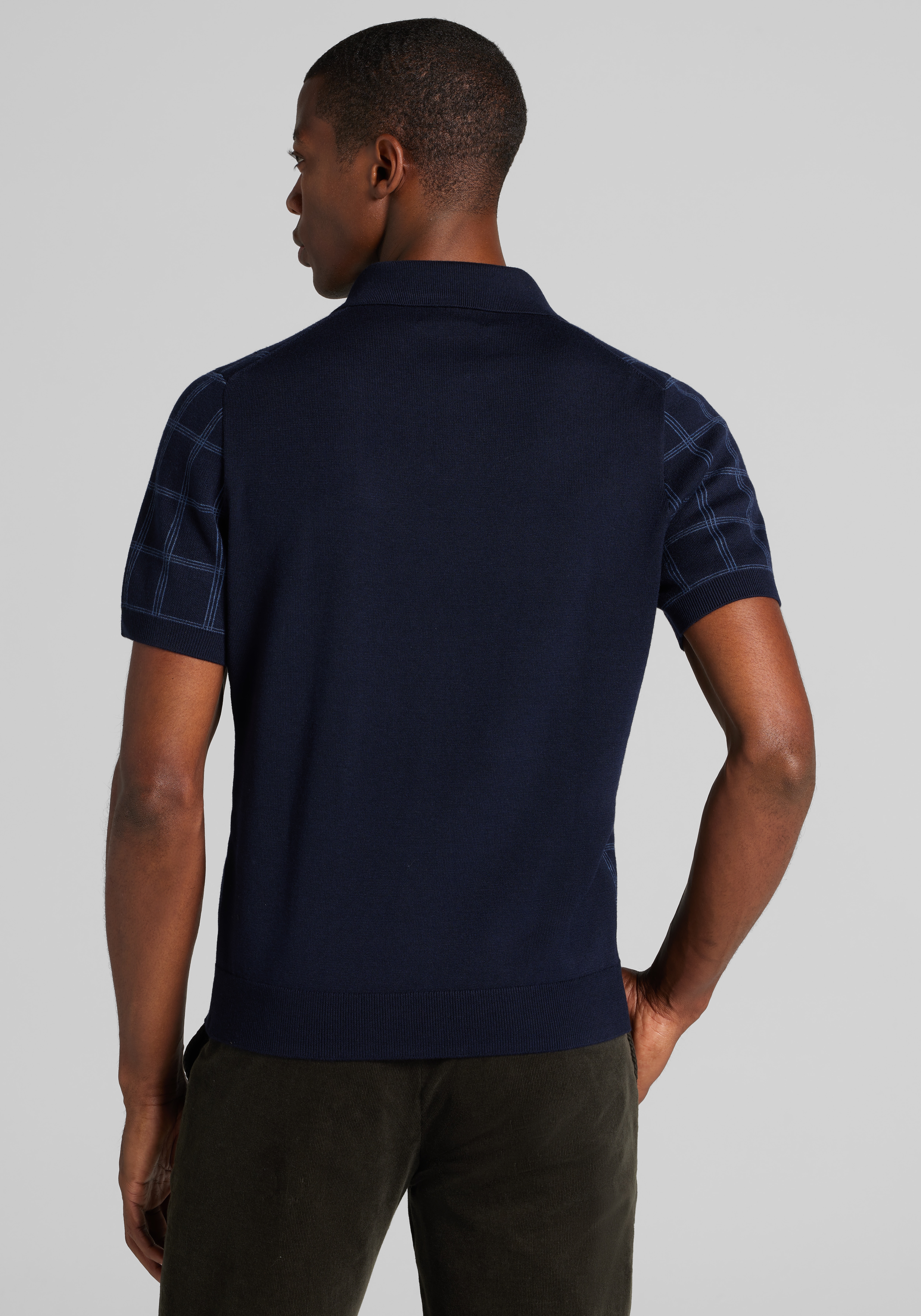 Jos. A. Bank Tailored Fit Grid Birdseye Short Sleeve Polo Sweater