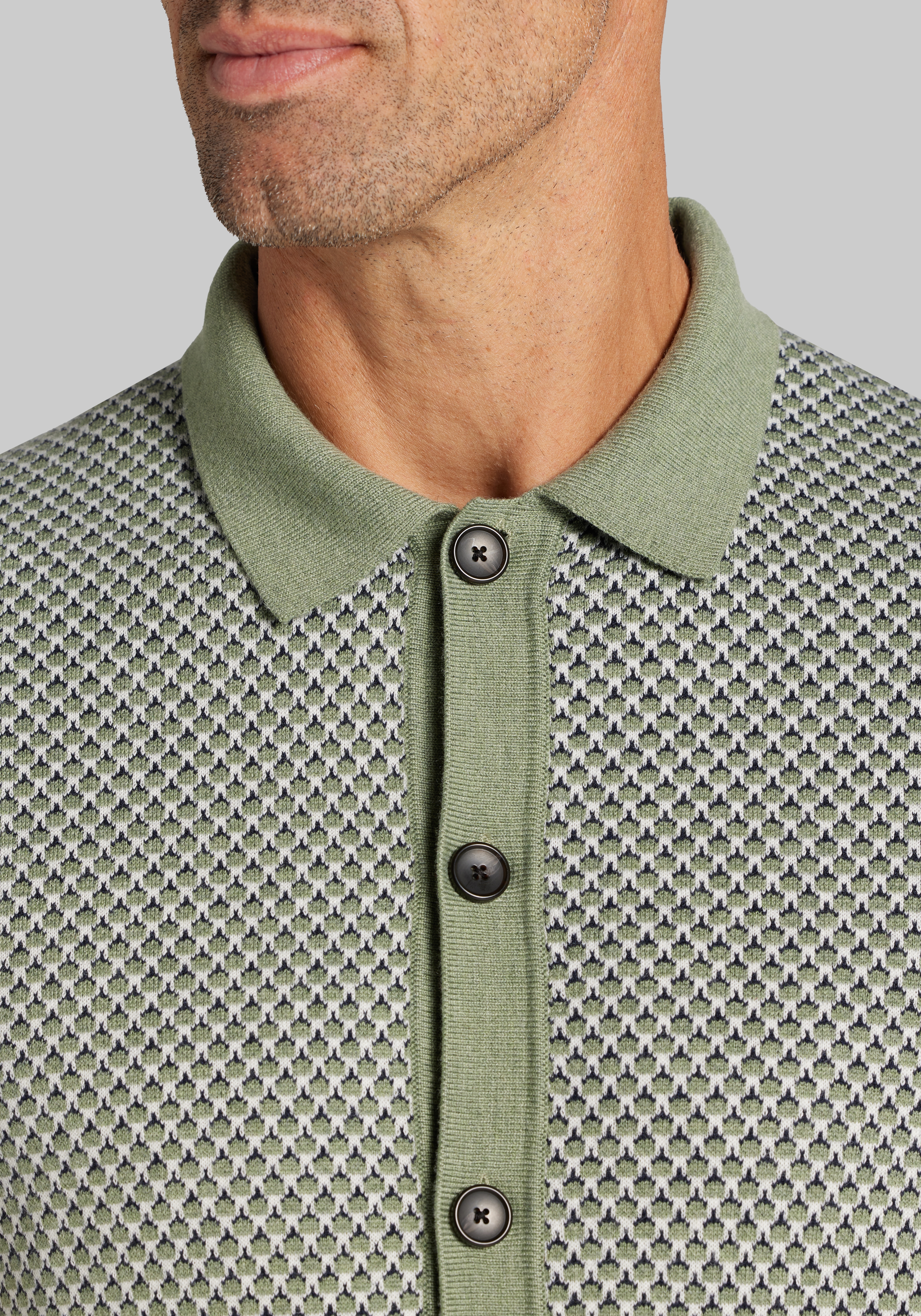 Jos. A. Bank Tailored Fit Short Sleeve Birdseye Jacquard Polo Sweater
