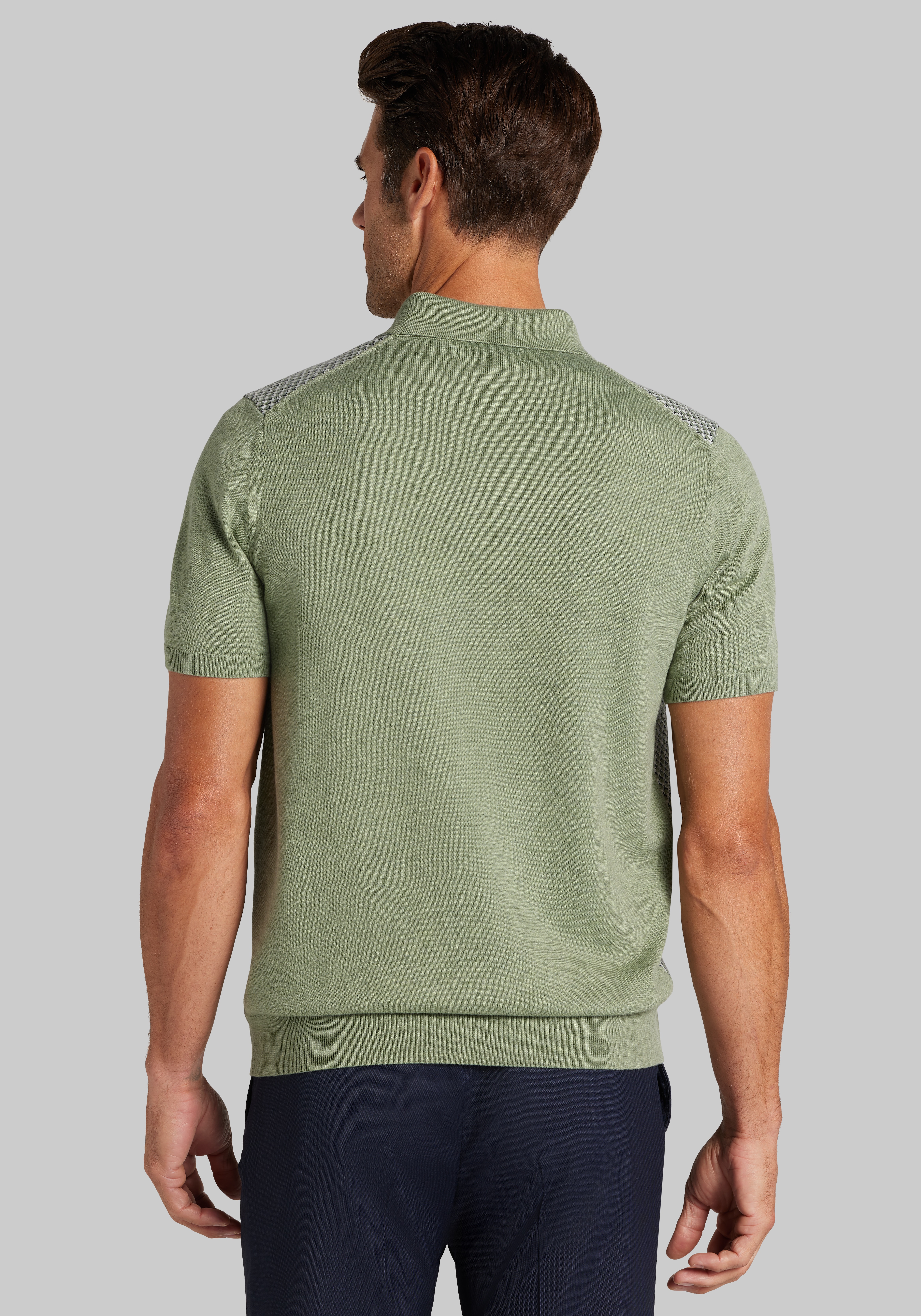 Jos. A. Bank Tailored Fit Short Sleeve Birdseye Jacquard Polo Sweater