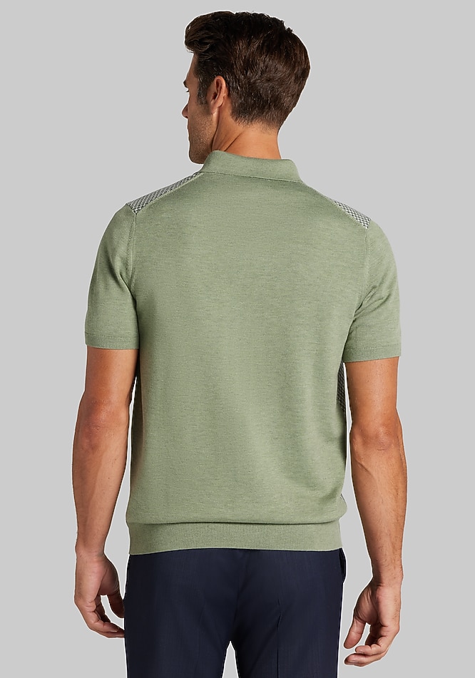 Jos. A. Bank Tailored Fit Ss Birdseye Jacquard Polo Sweater - All