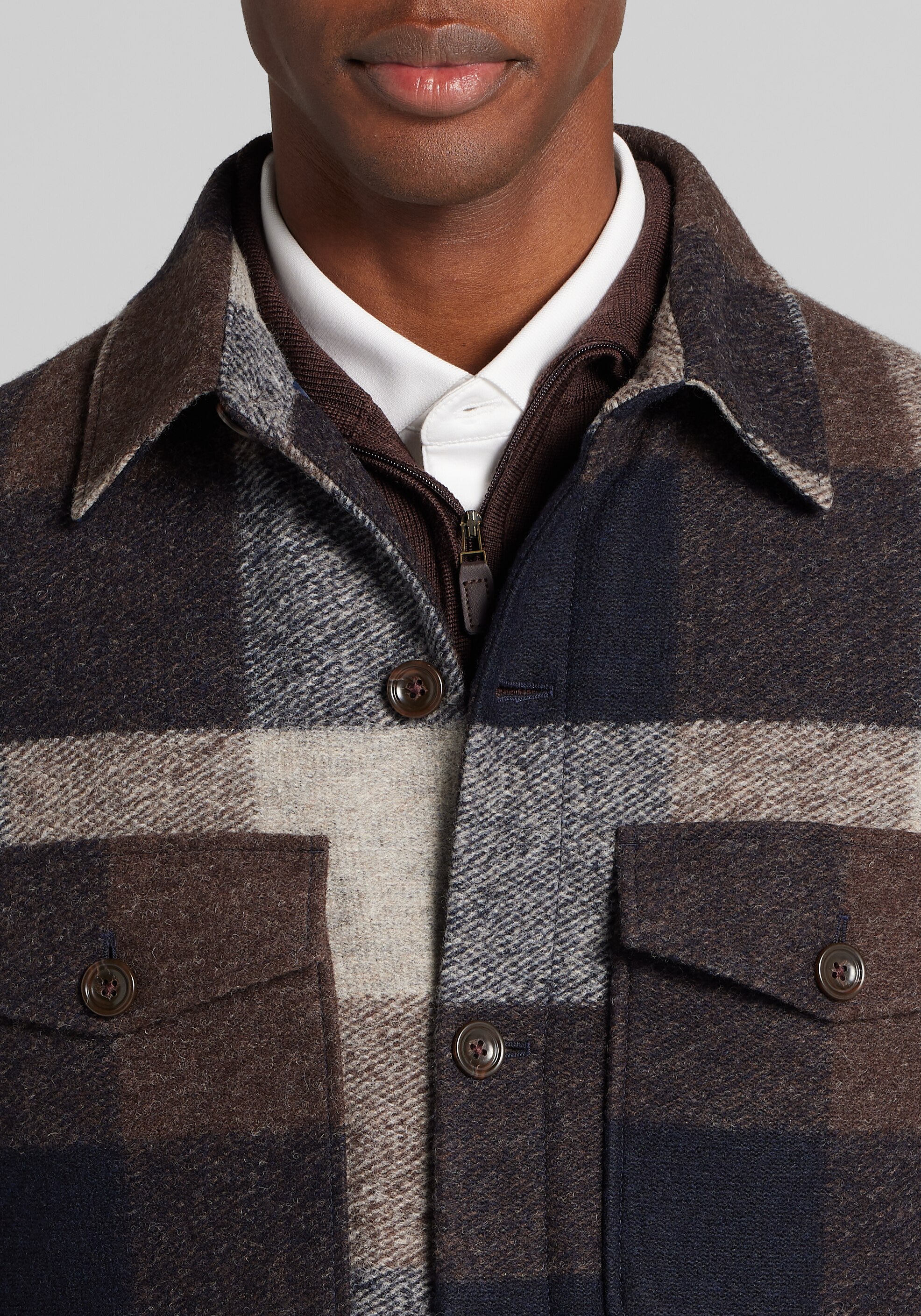 Jos. A. Bank Tailored Fit Buffalo Plaid Shirt Jacket