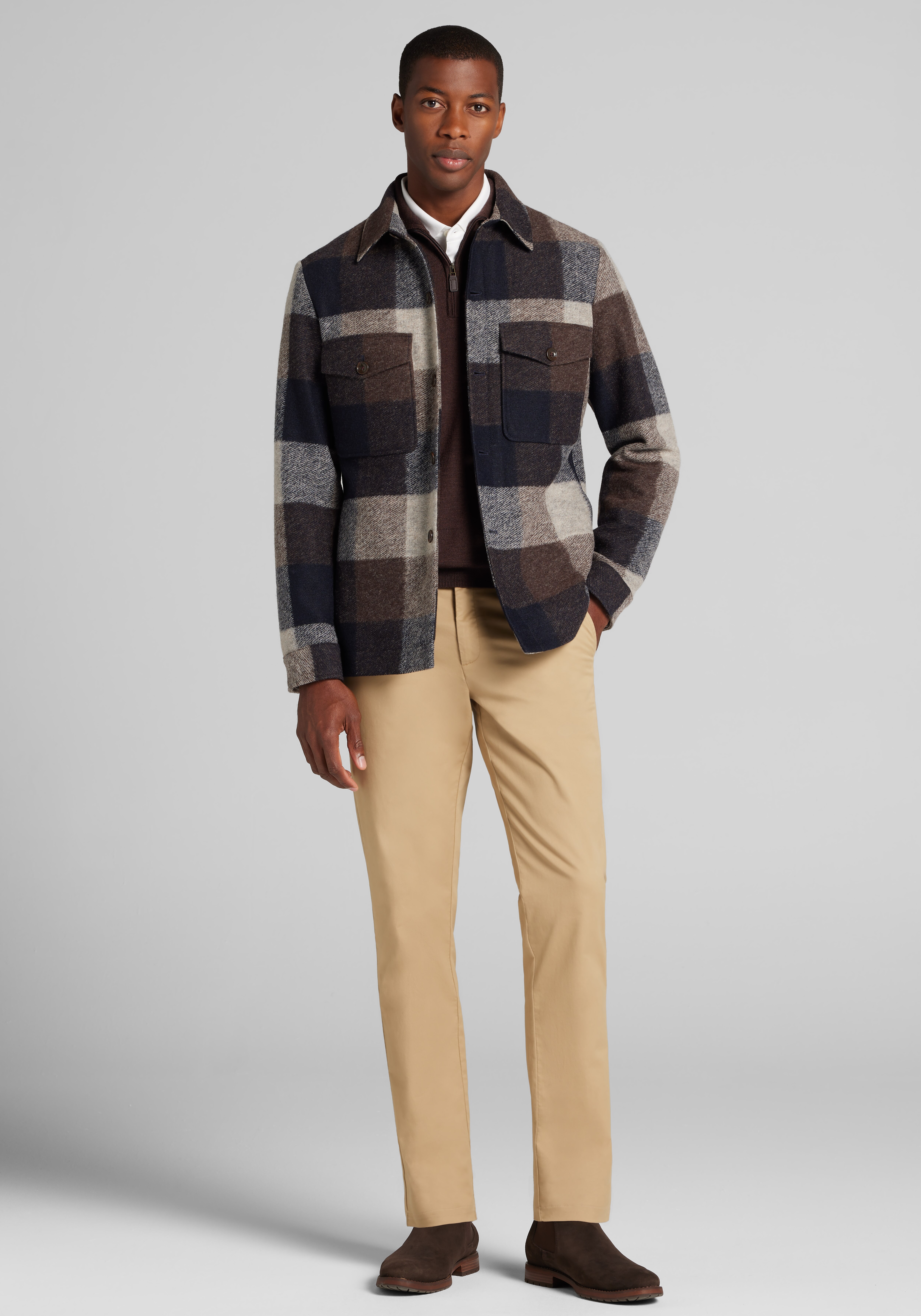 Jos. A. Bank Tailored Fit Buffalo Plaid Shirt Jacket