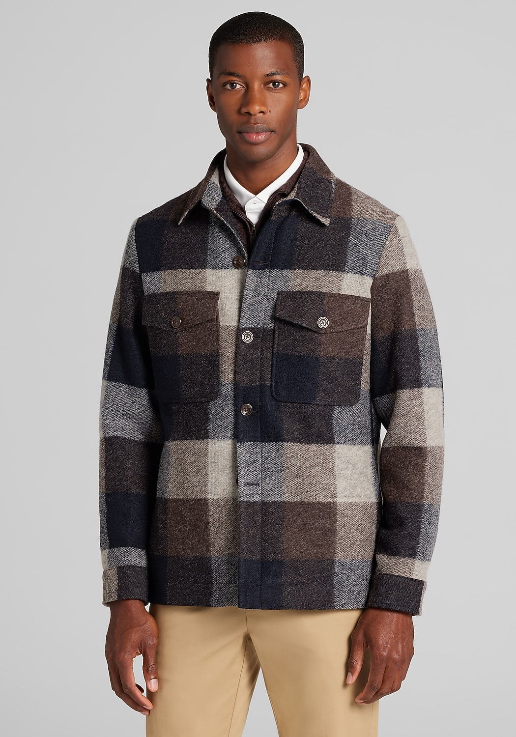 Jos. A. Bank Tailored Fit Buffalo Plaid Shirt Jacket