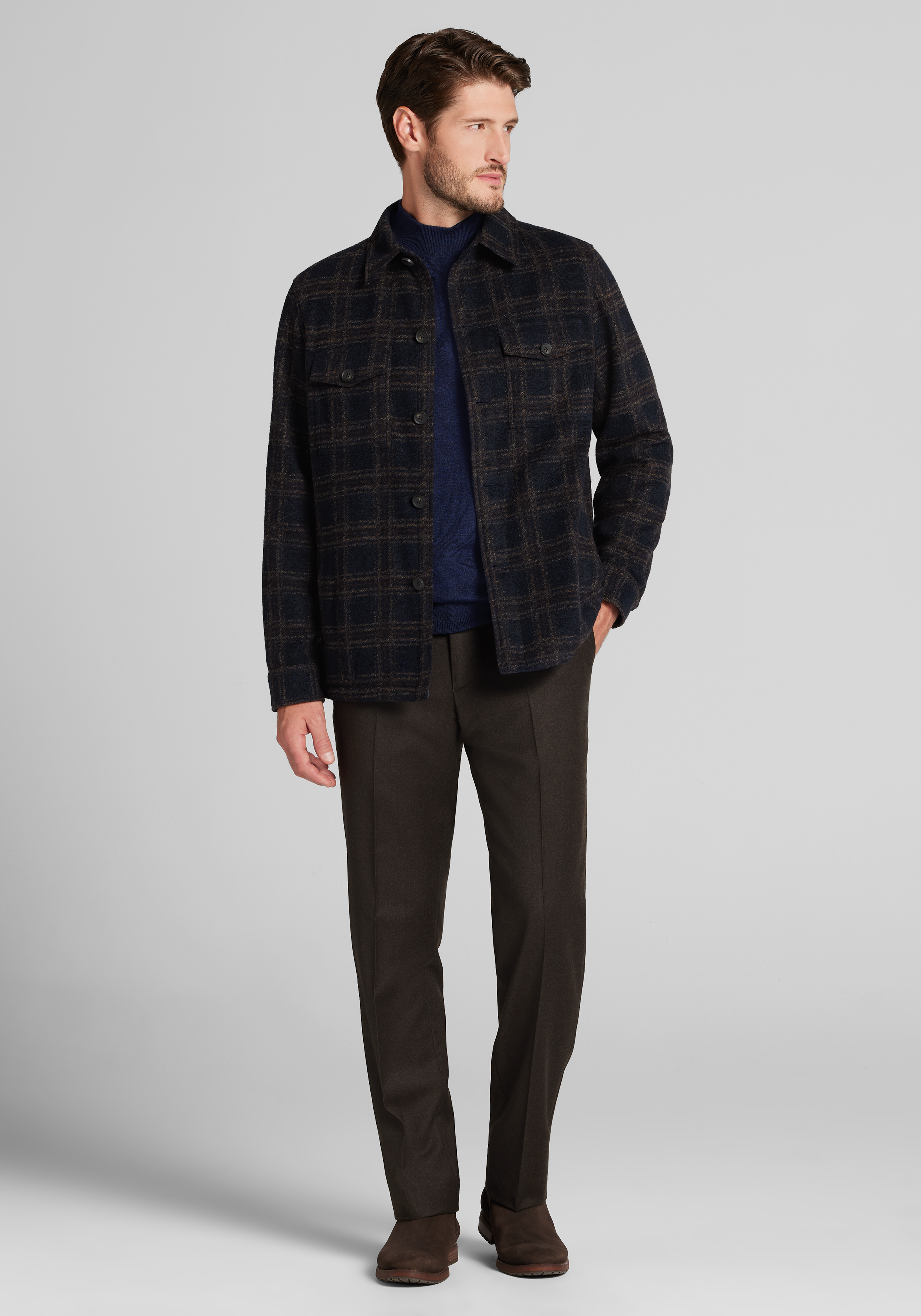 Jos. A. Bank Tailored Fit Plaid Shirt Jacket
