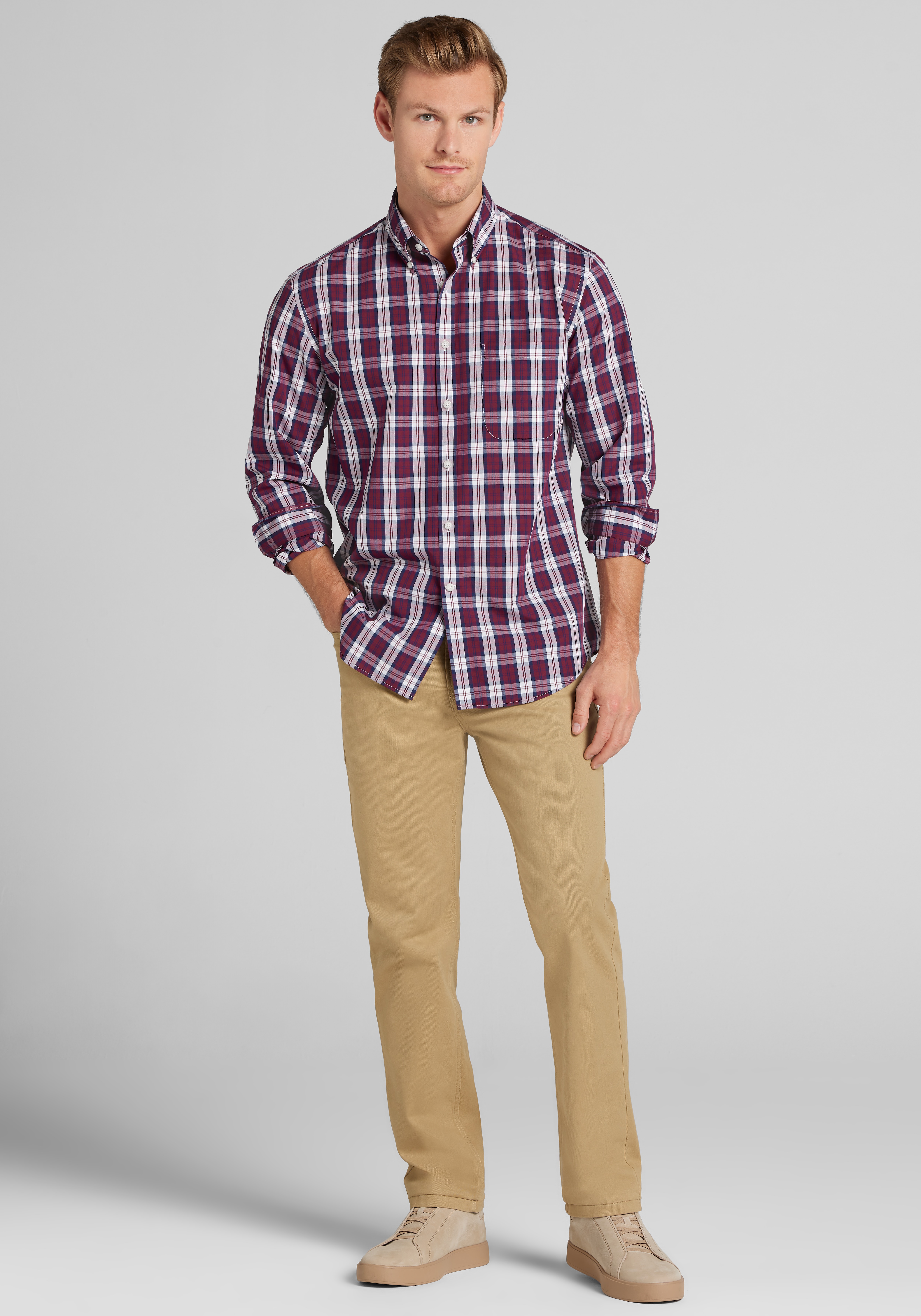 1905 Collection Tailored Fit Plaid Button Up Shirt