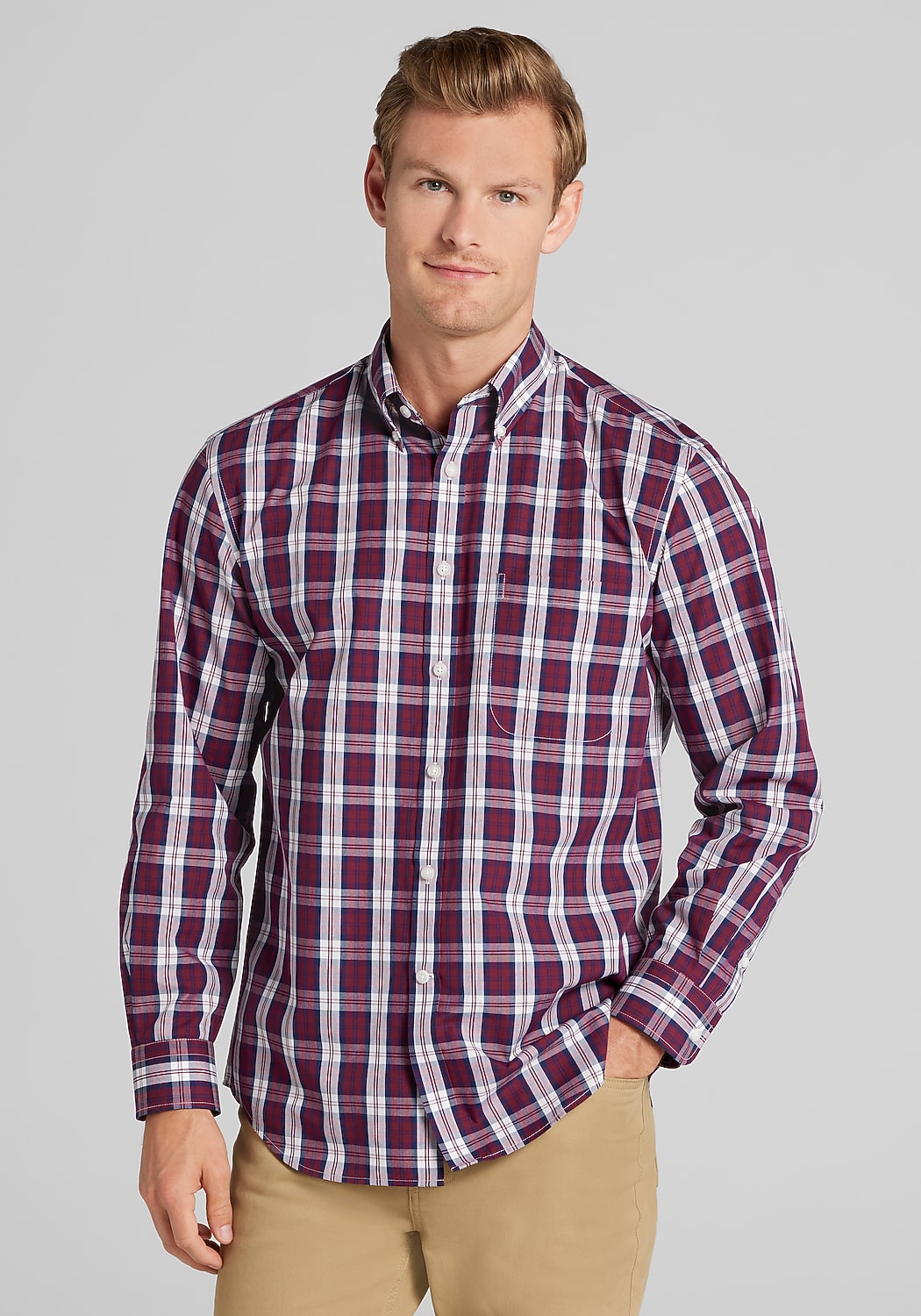 1905 Collection Tailored Fit Plaid Button Up Shirt - Big & Tall