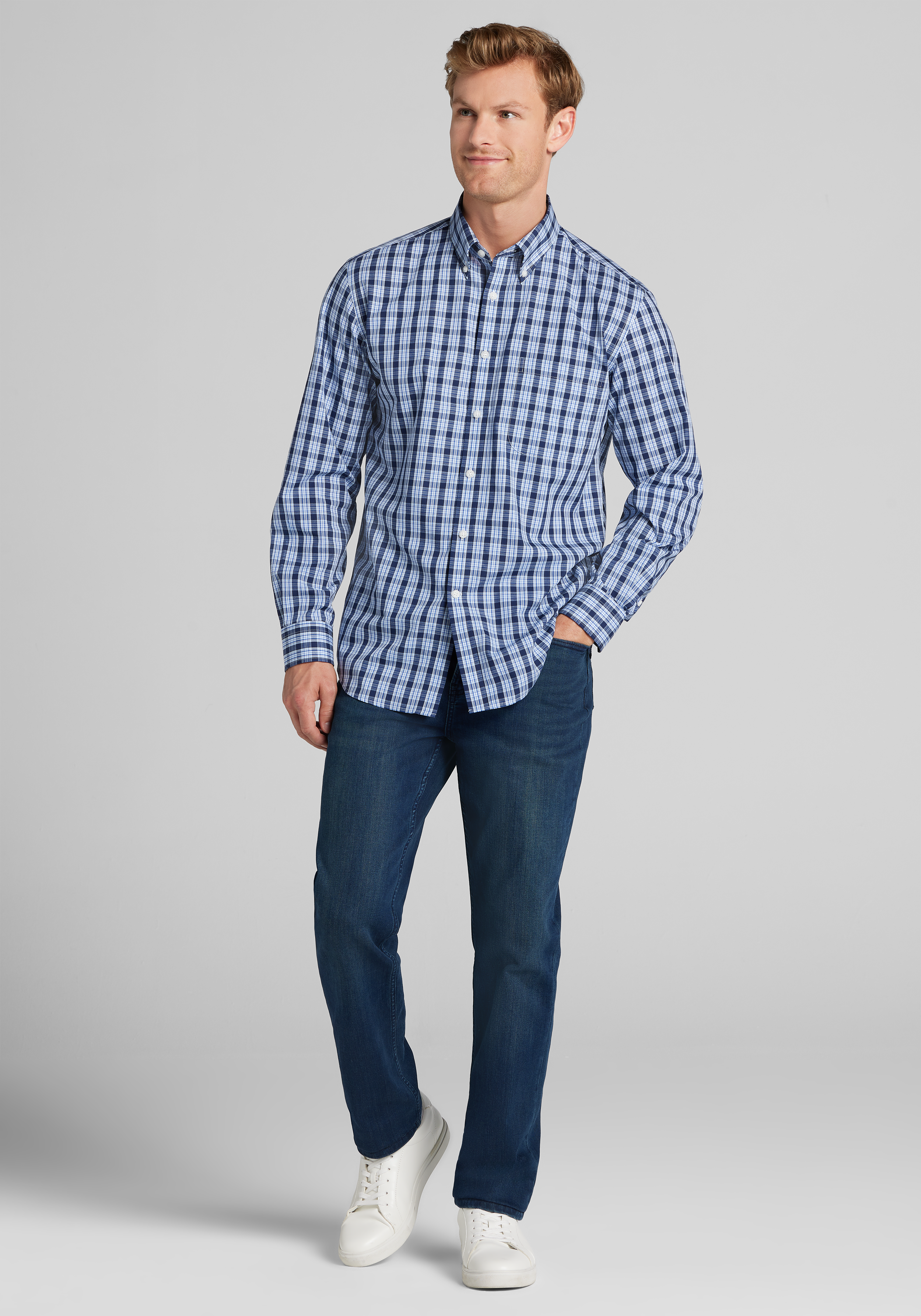 1905 Collection Tailored Fit Plaid Button Up Shirt
