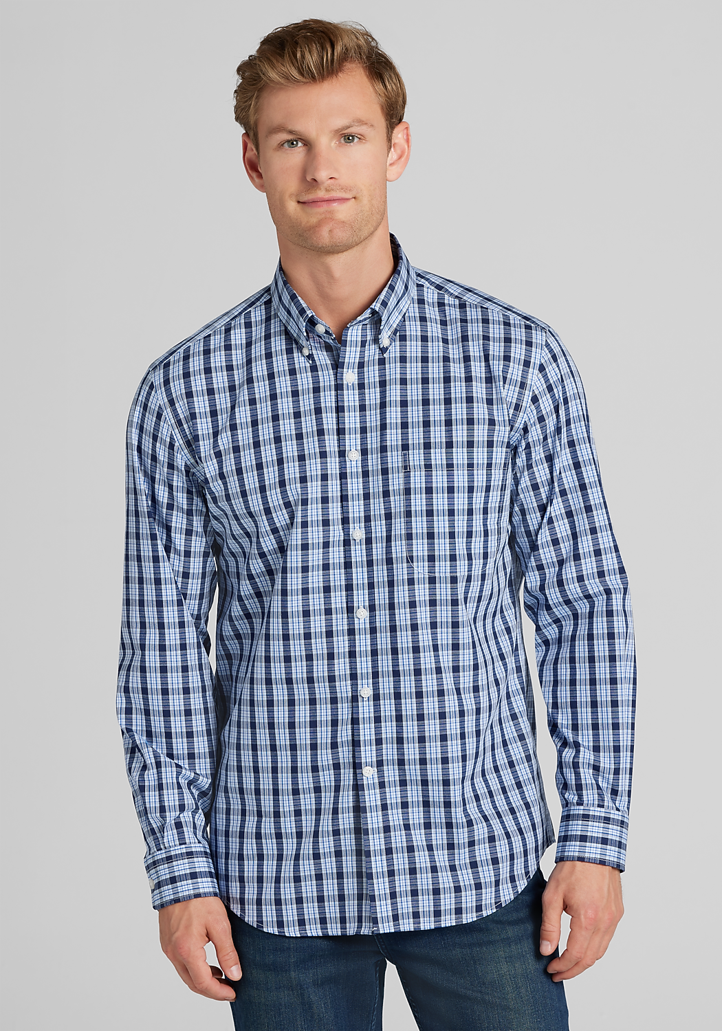1905 Collection Tailored Fit Plaid Button Up Shirt