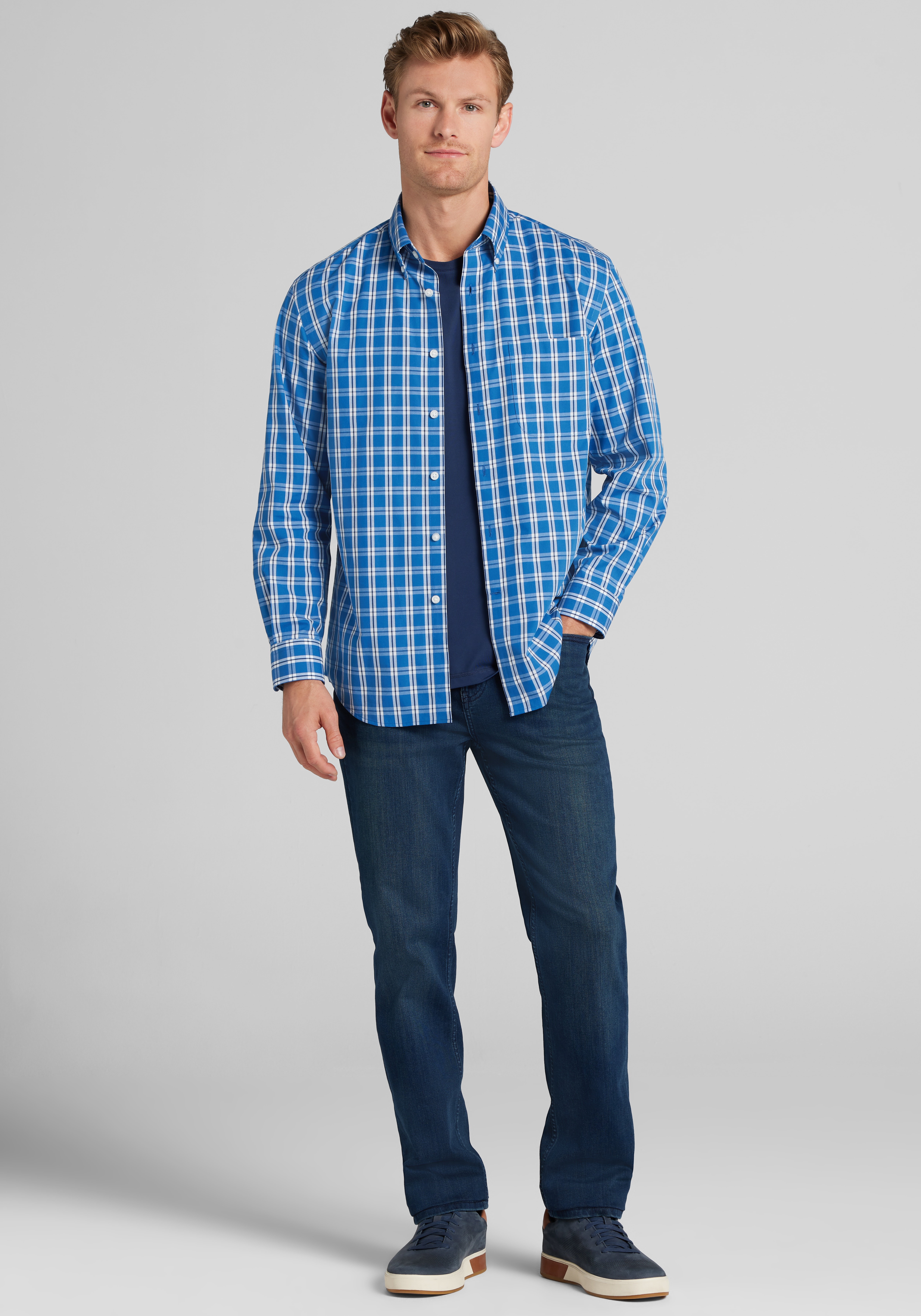 1905 Collection Tailored Fit Check Button Up Shirt