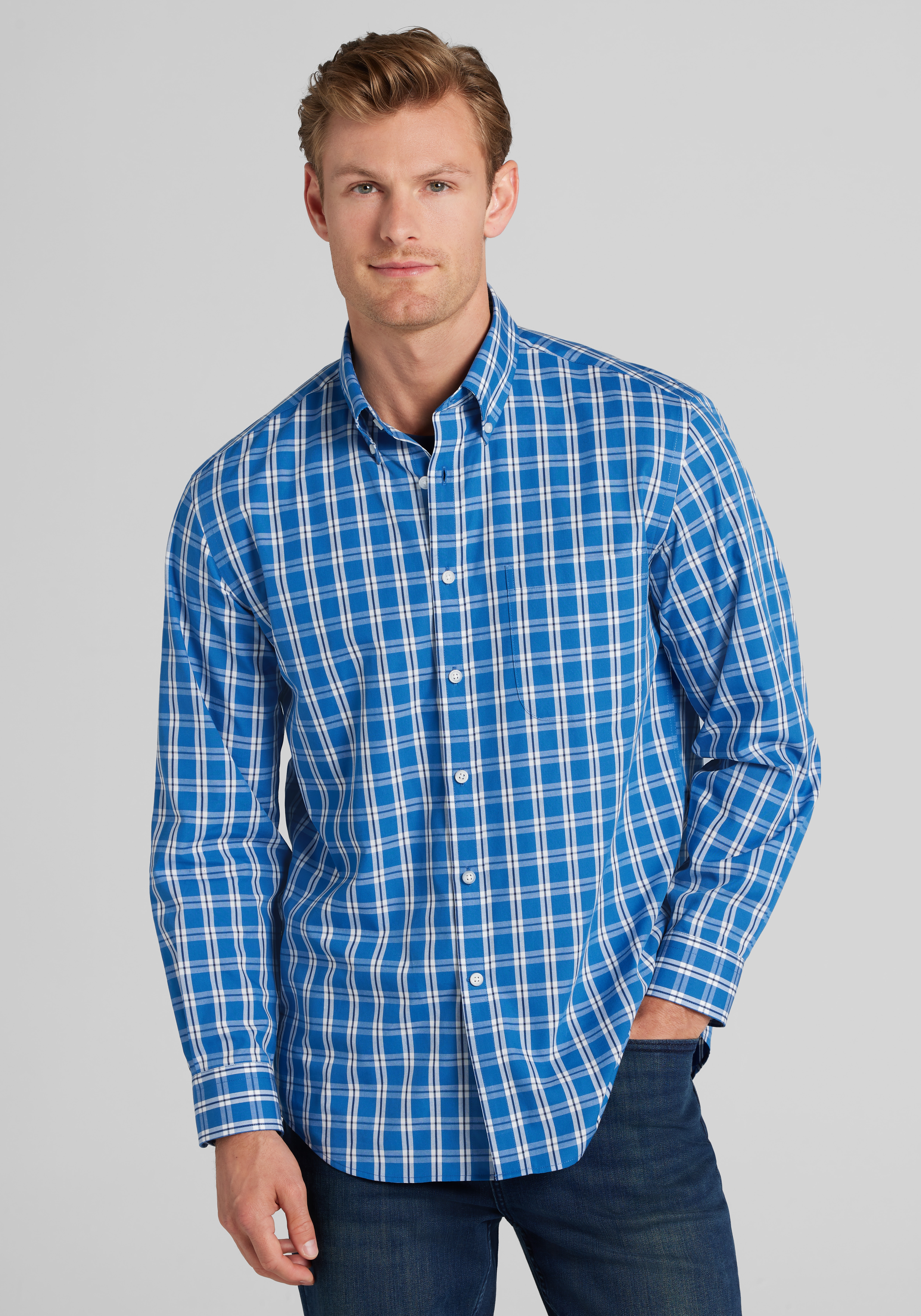 1905 Collection Tailored Fit Check Button Up Shirt