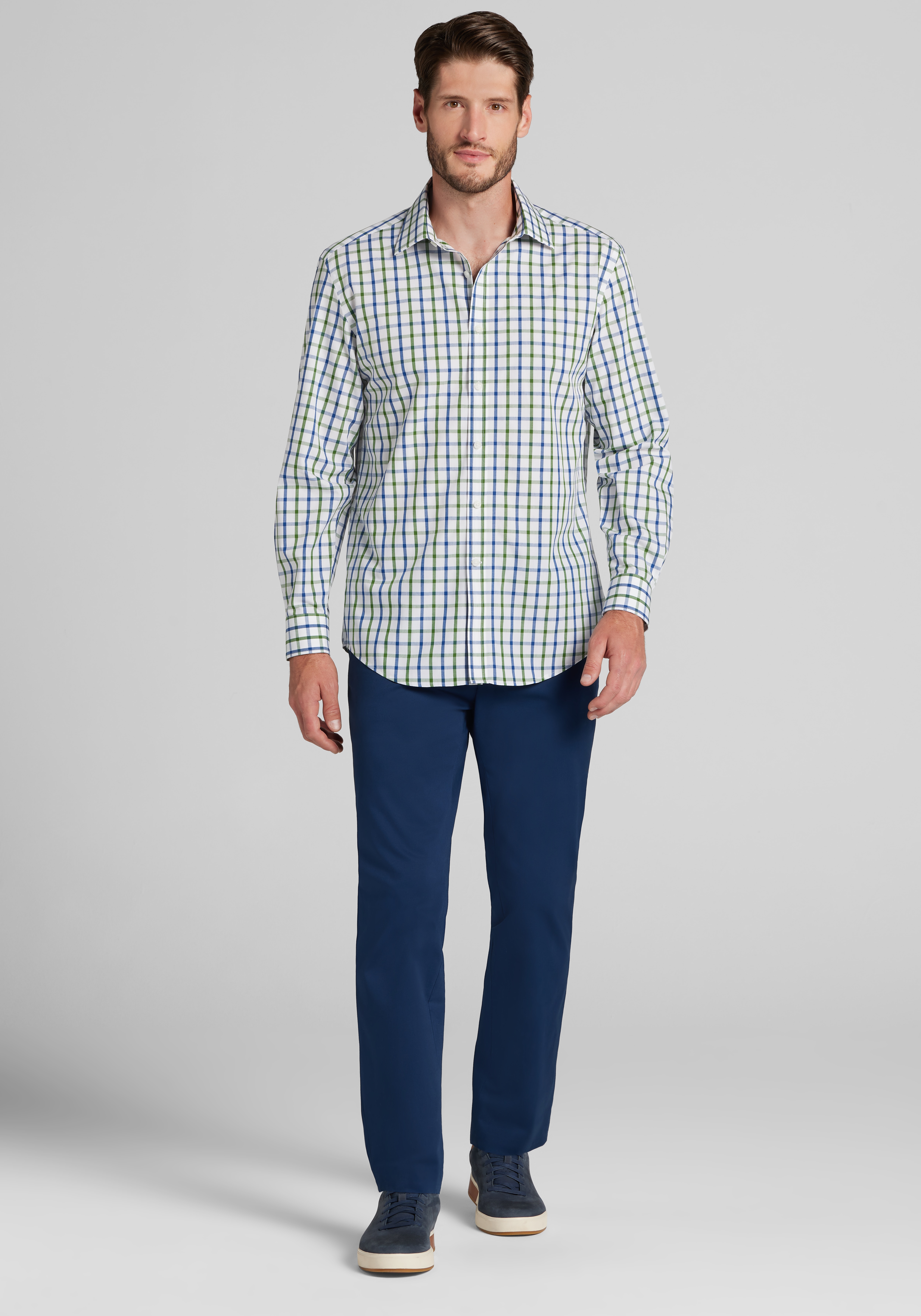 1905 Collection Tailored Fit Windowpane Check Button Up Shirt