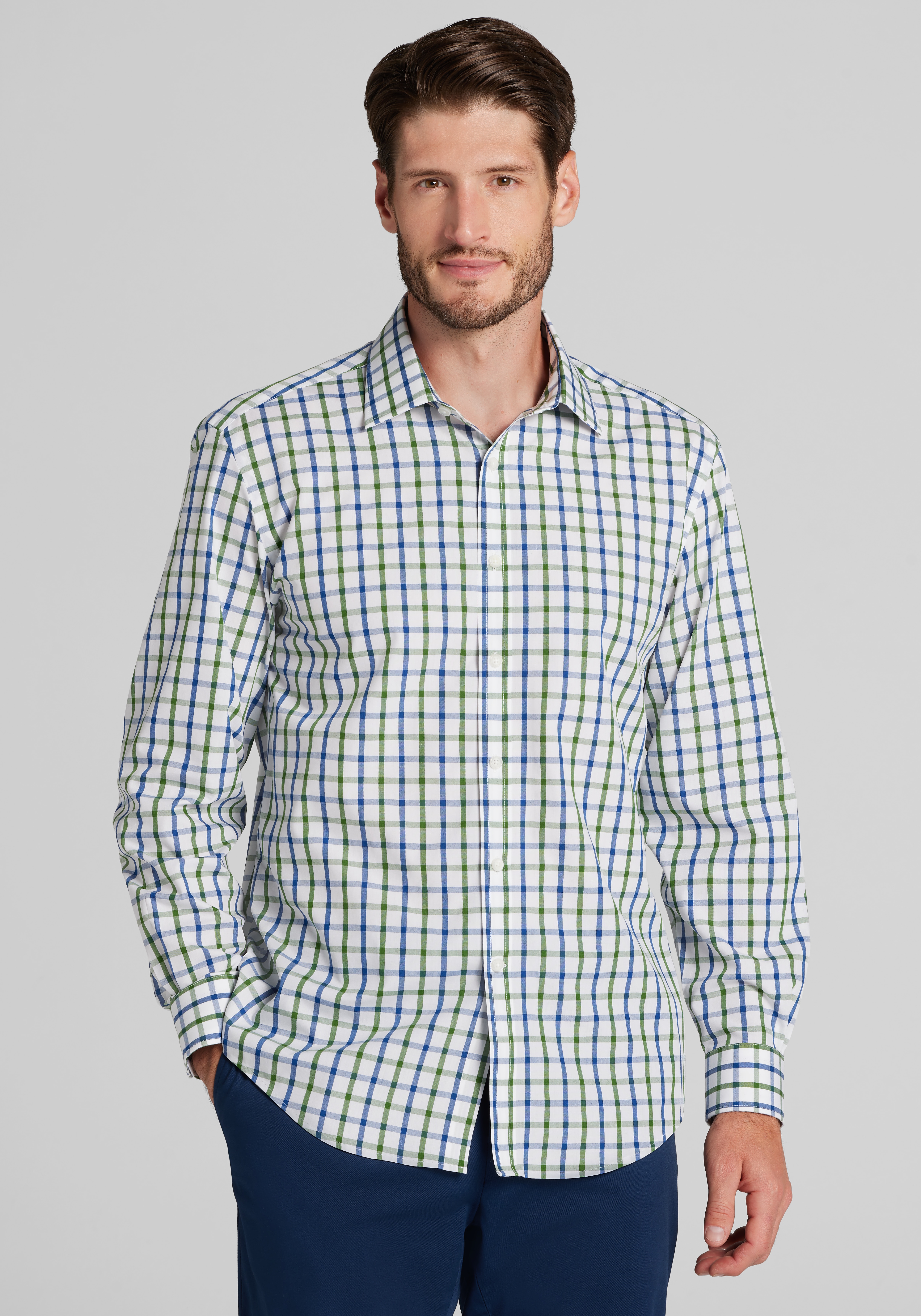 1905 Collection Tailored Fit Windowpane Check Button Up Shirt