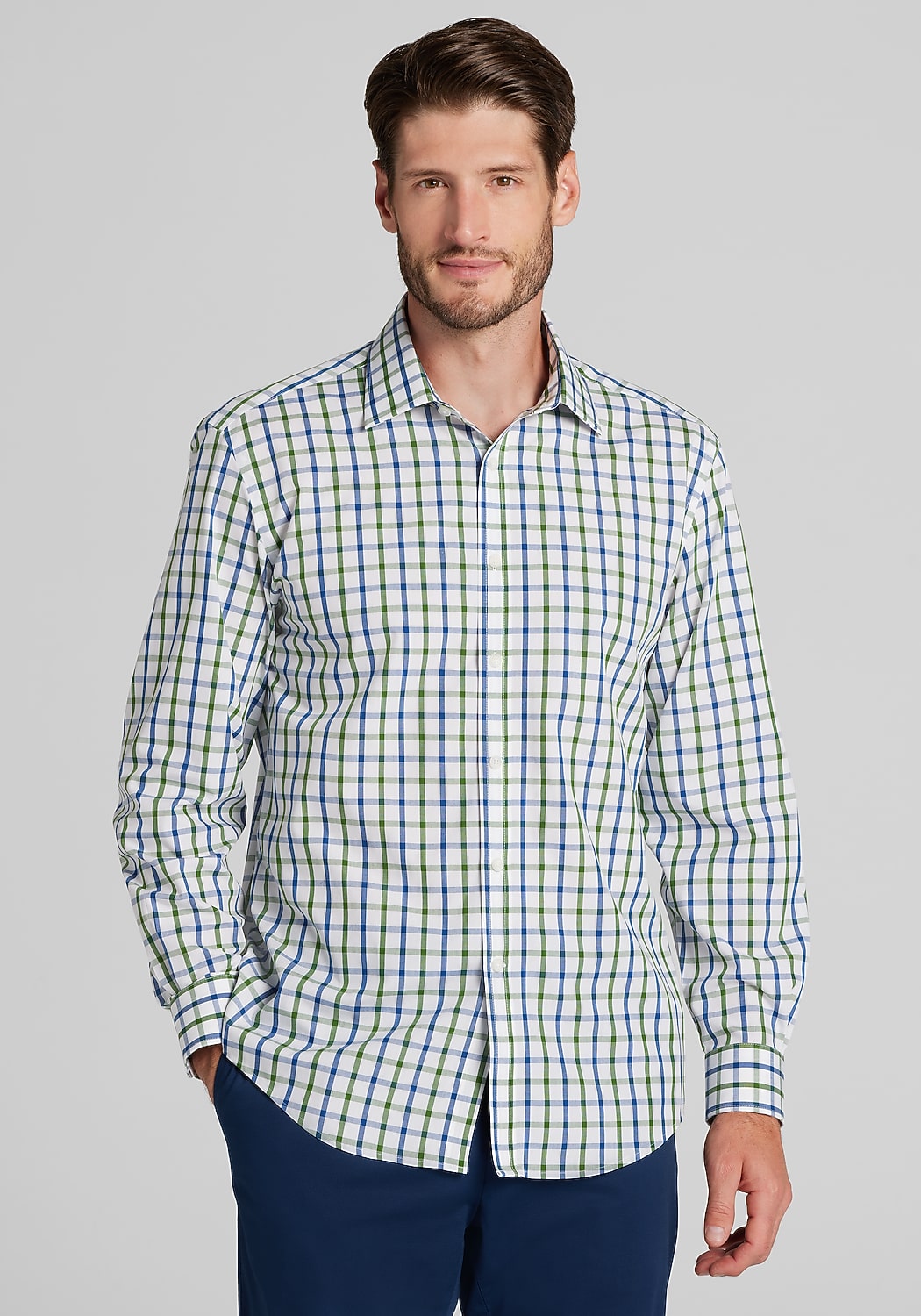 1905 Collection Tailored Fit Windowpane Check Button Up Shirt