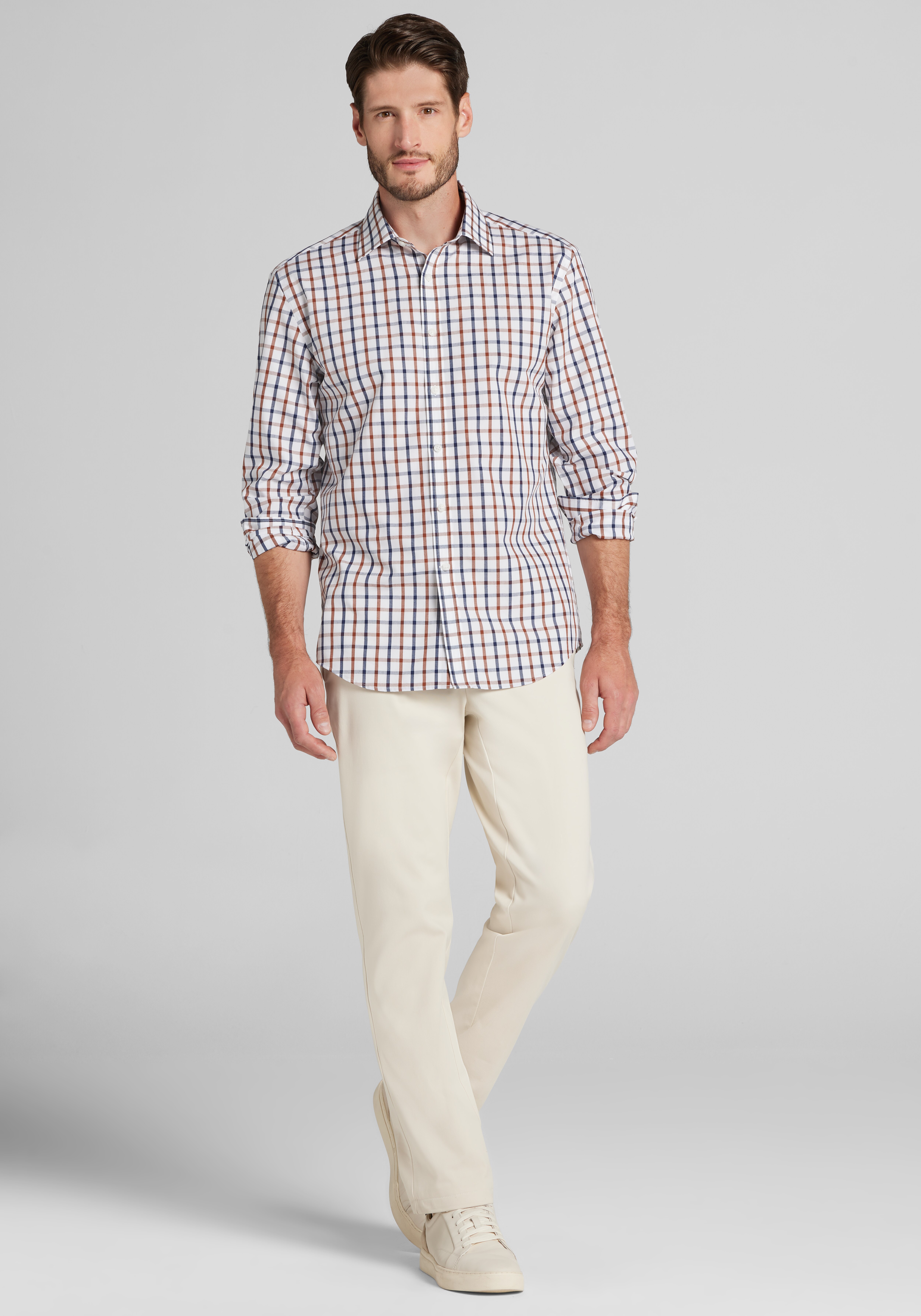 1905 Collection Tailored Fit Medium Grid Button Up Shirt