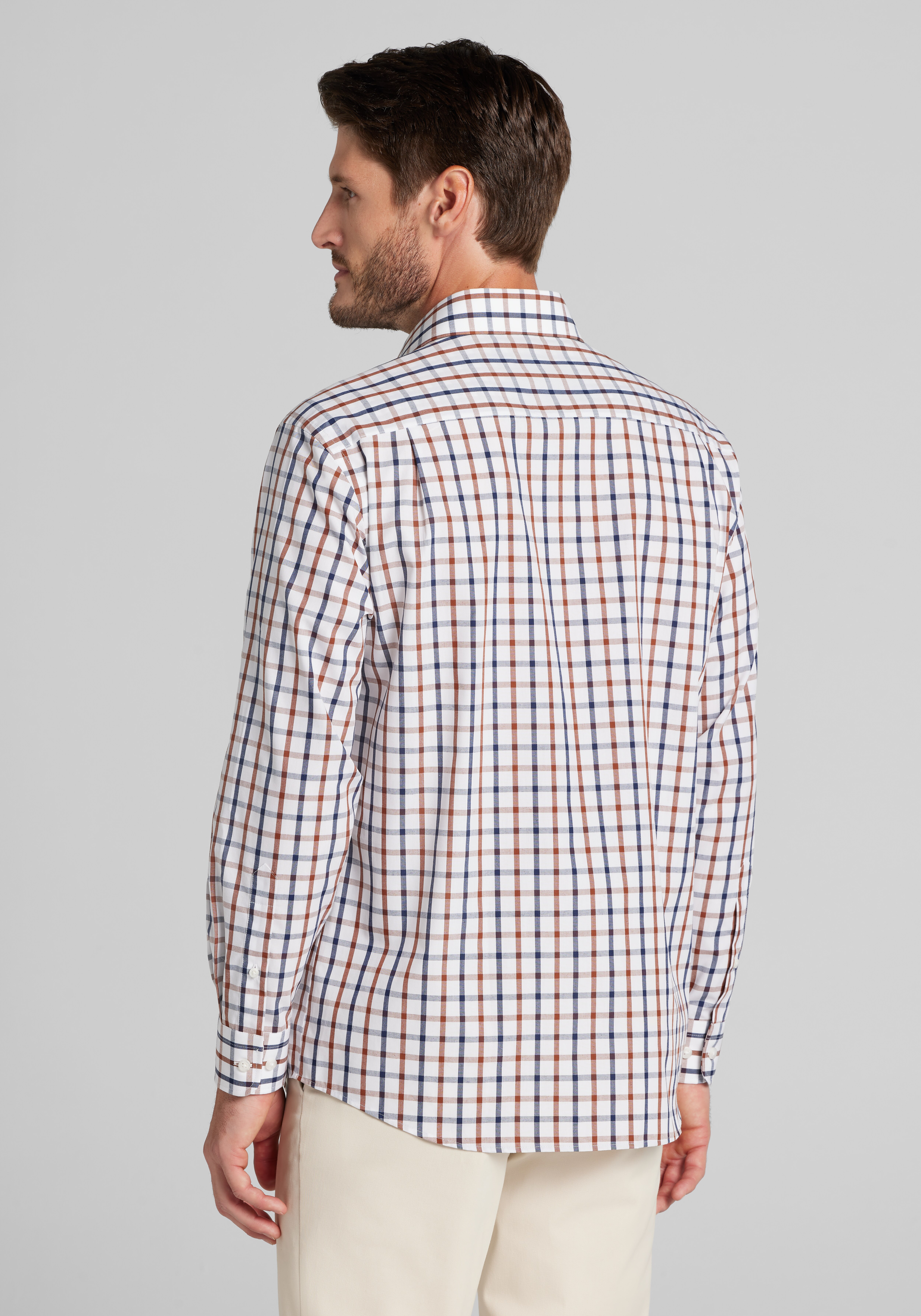 1905 Collection Tailored Fit Medium Grid Button Up Shirt