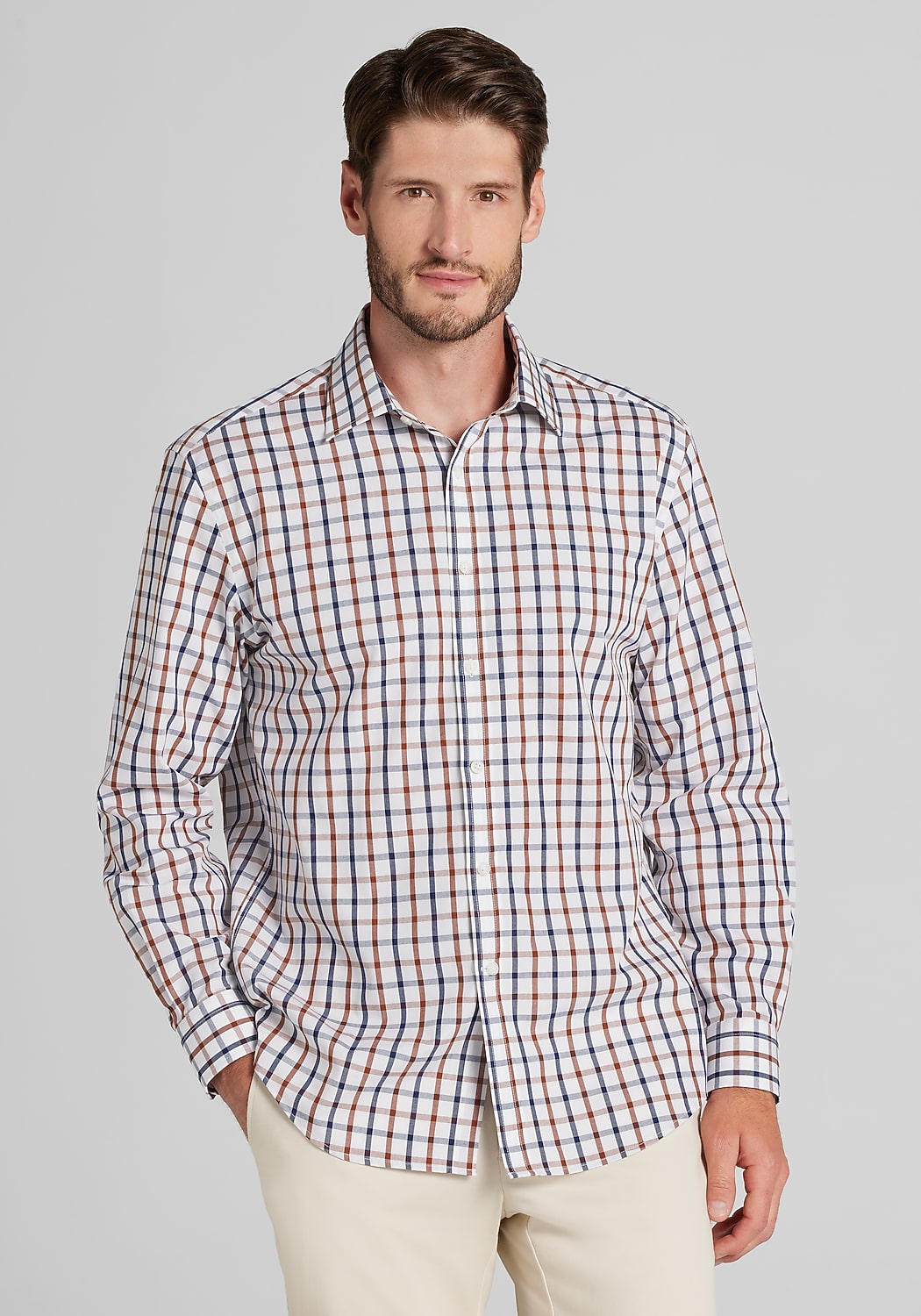 1905 Collection Tailored Fit Medium Grid Button Up Shirt