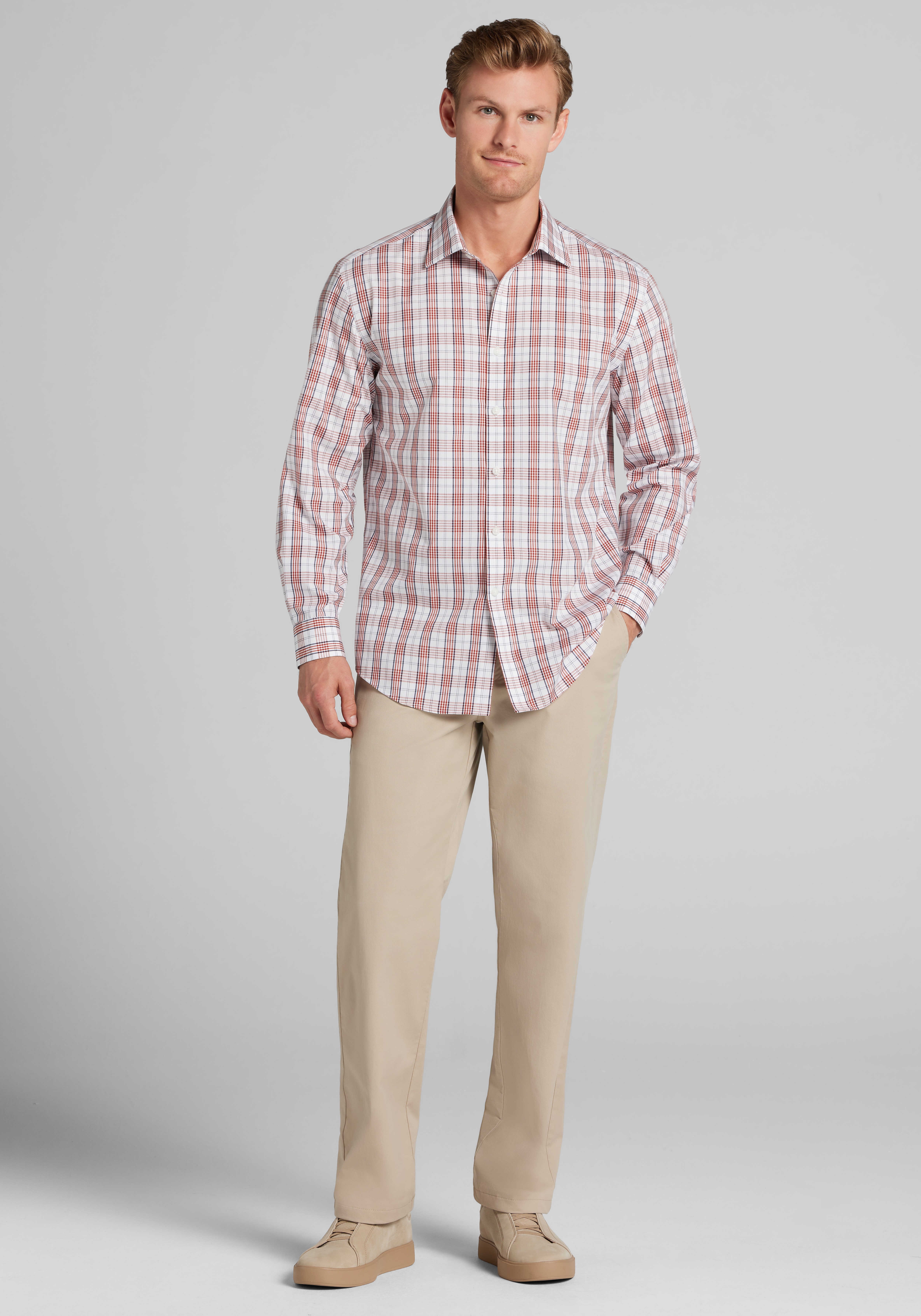 1905 Collection Tailored Fit Wide Plaid Button Up Shirt