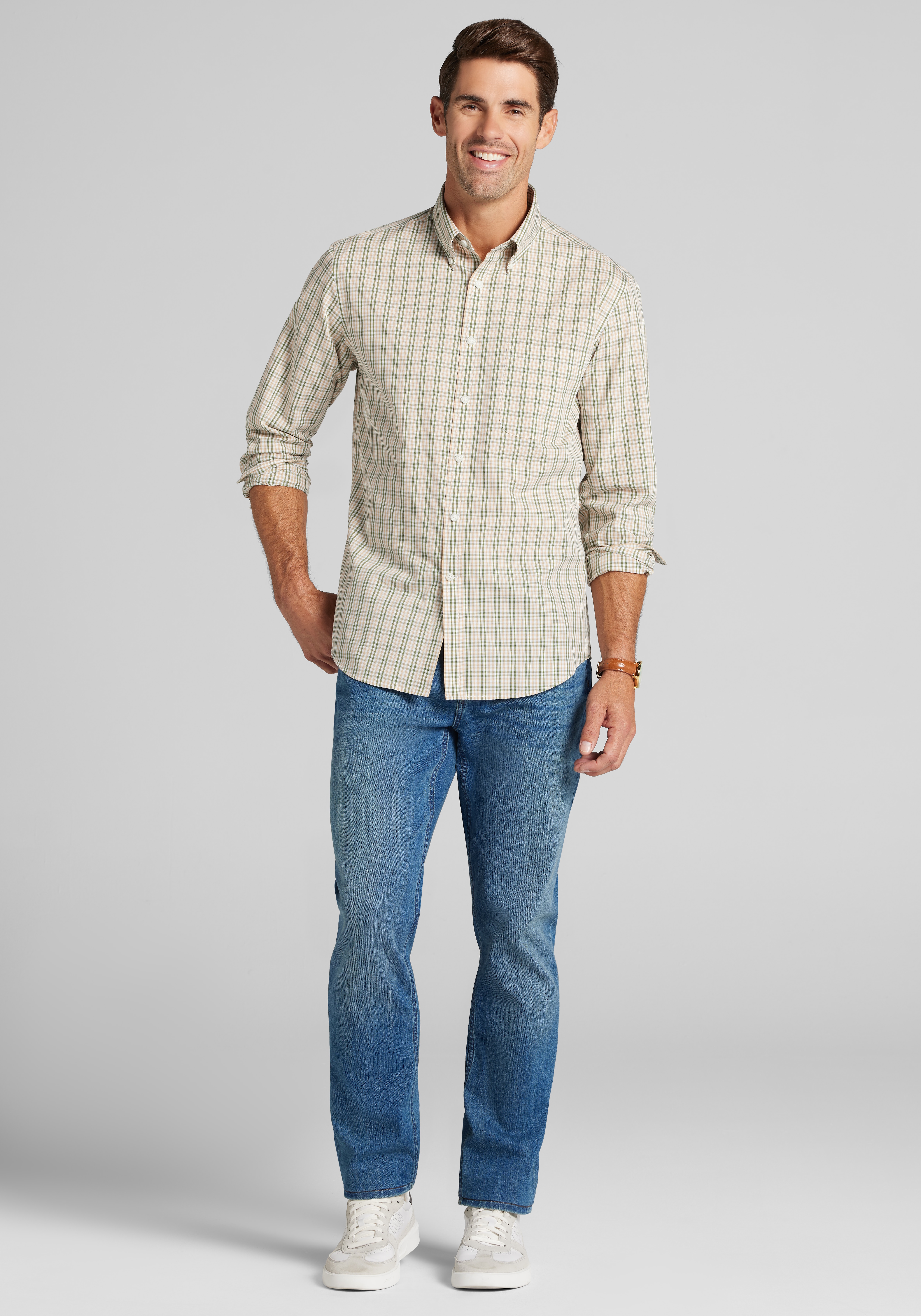 1905 Collection Tailored Fit Multi-Check Button Up Shirt