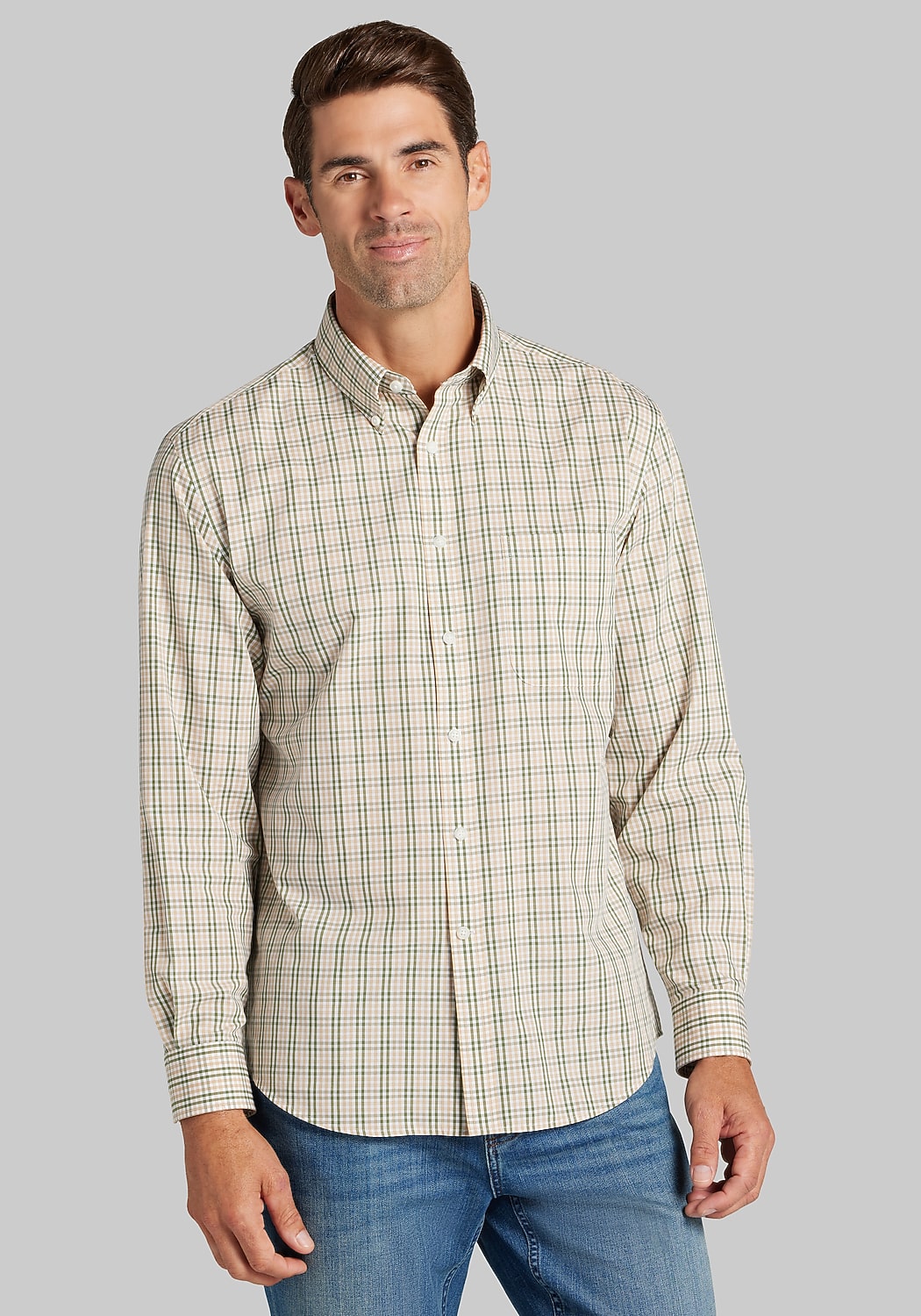 1905 Collection Tailored Fit Multi-Check Button Up Shirt