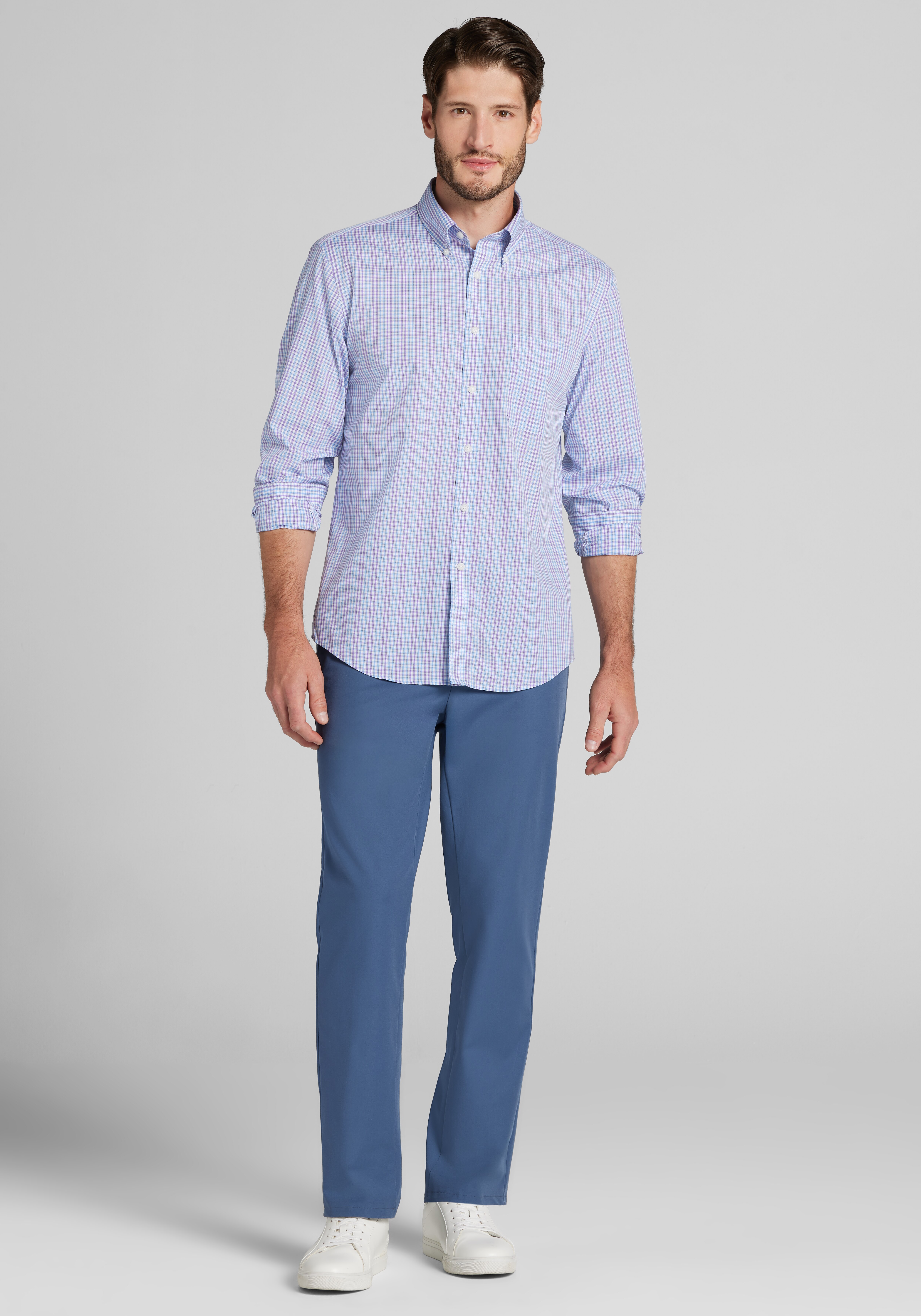 1905 Collection Tailored Fit Multi Check Button Up Shirt