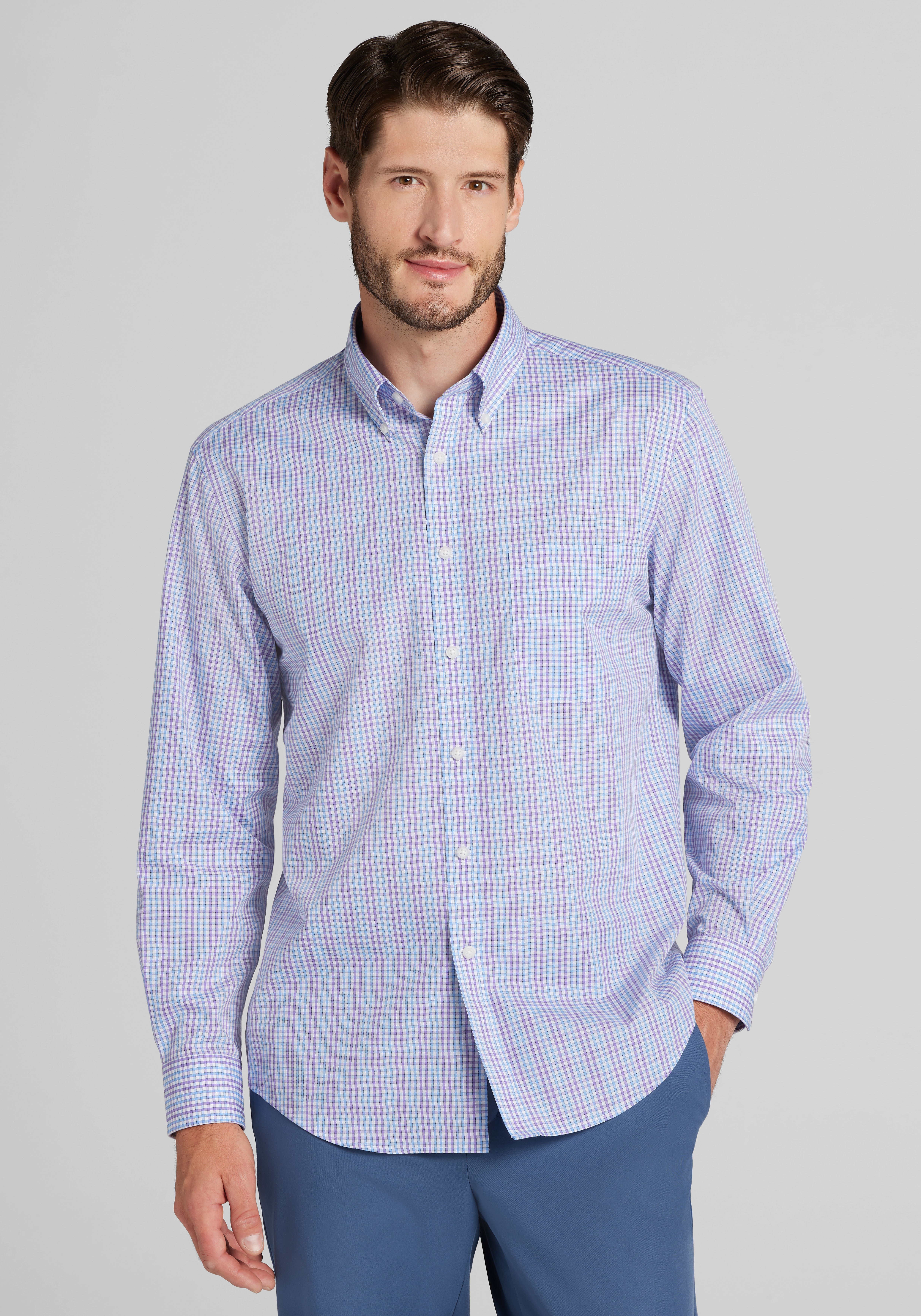 1905 Collection Tailored Fit Multi Check Button Up Shirt
