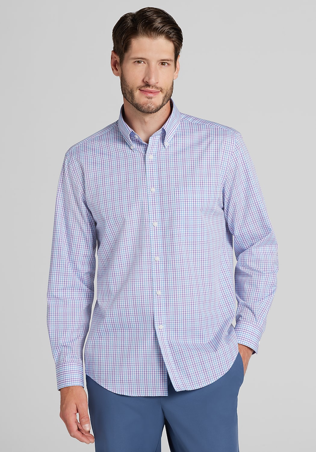 1905 Collection Tailored Fit Multi Check Button Up Shirt