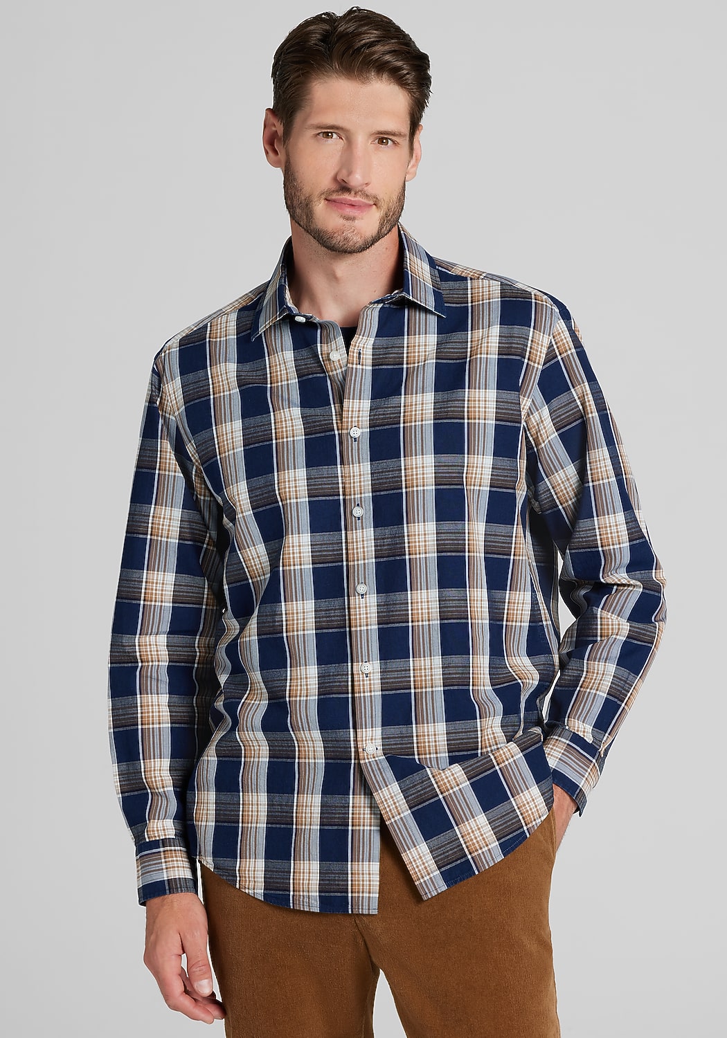Jos. A. Bank Tailored Fit Medium Check Button Up Shirt - Big & Tall