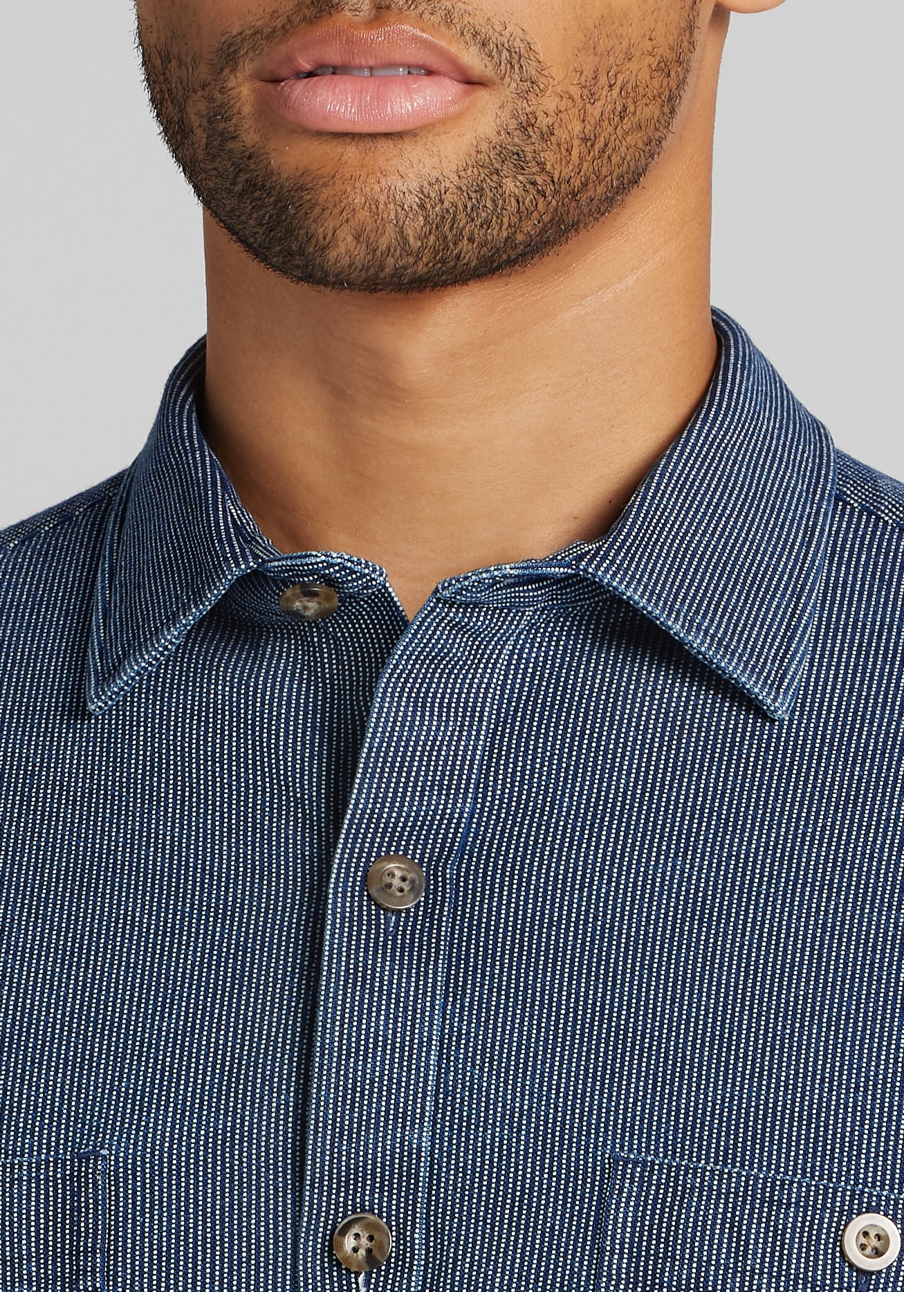 Jos. A. Bank Tailored Fit Indigo Dot Stripe Button Up Shirt
