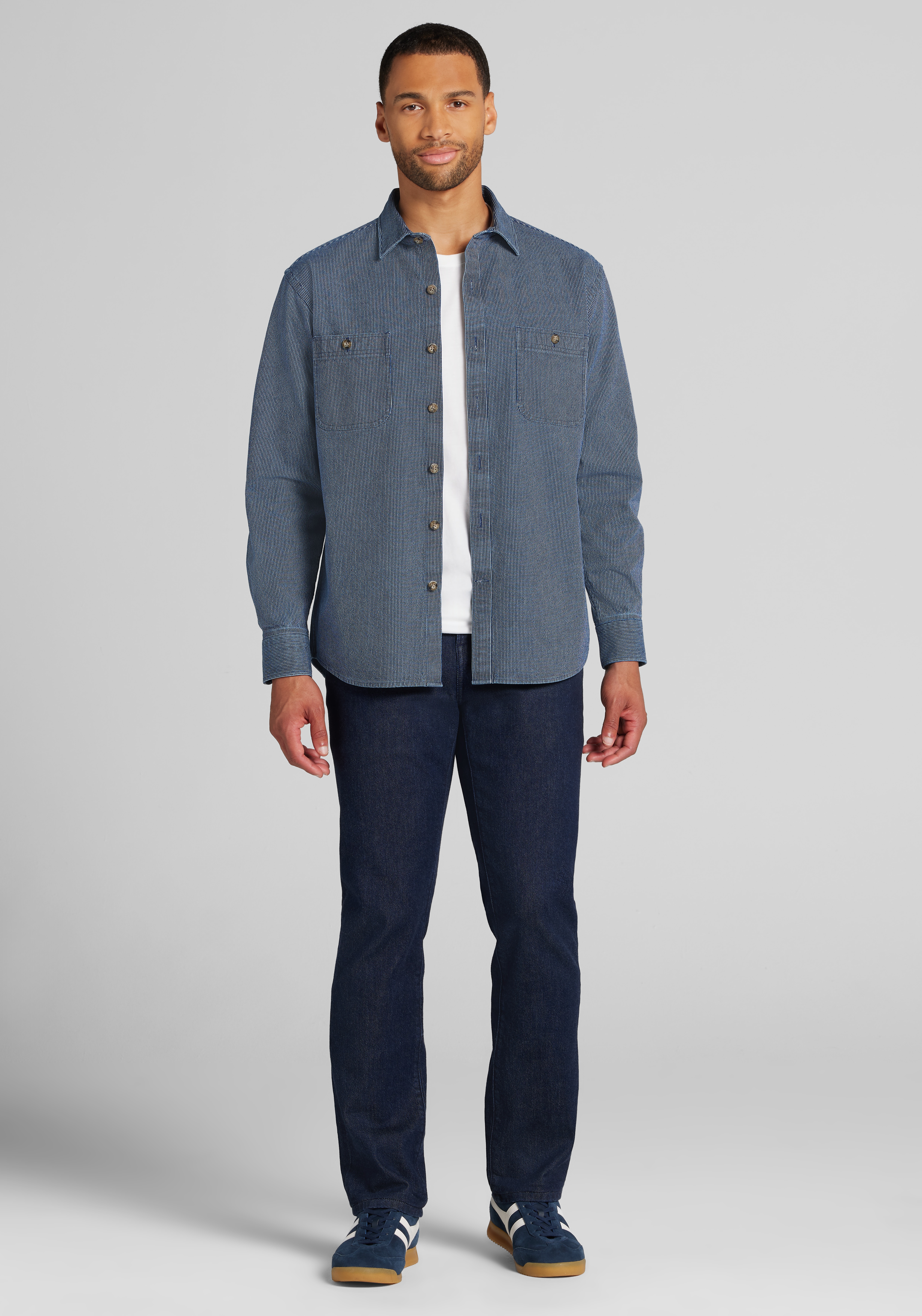 Jos. A. Bank Tailored Fit Indigo Dot Stripe Button Up Shirt