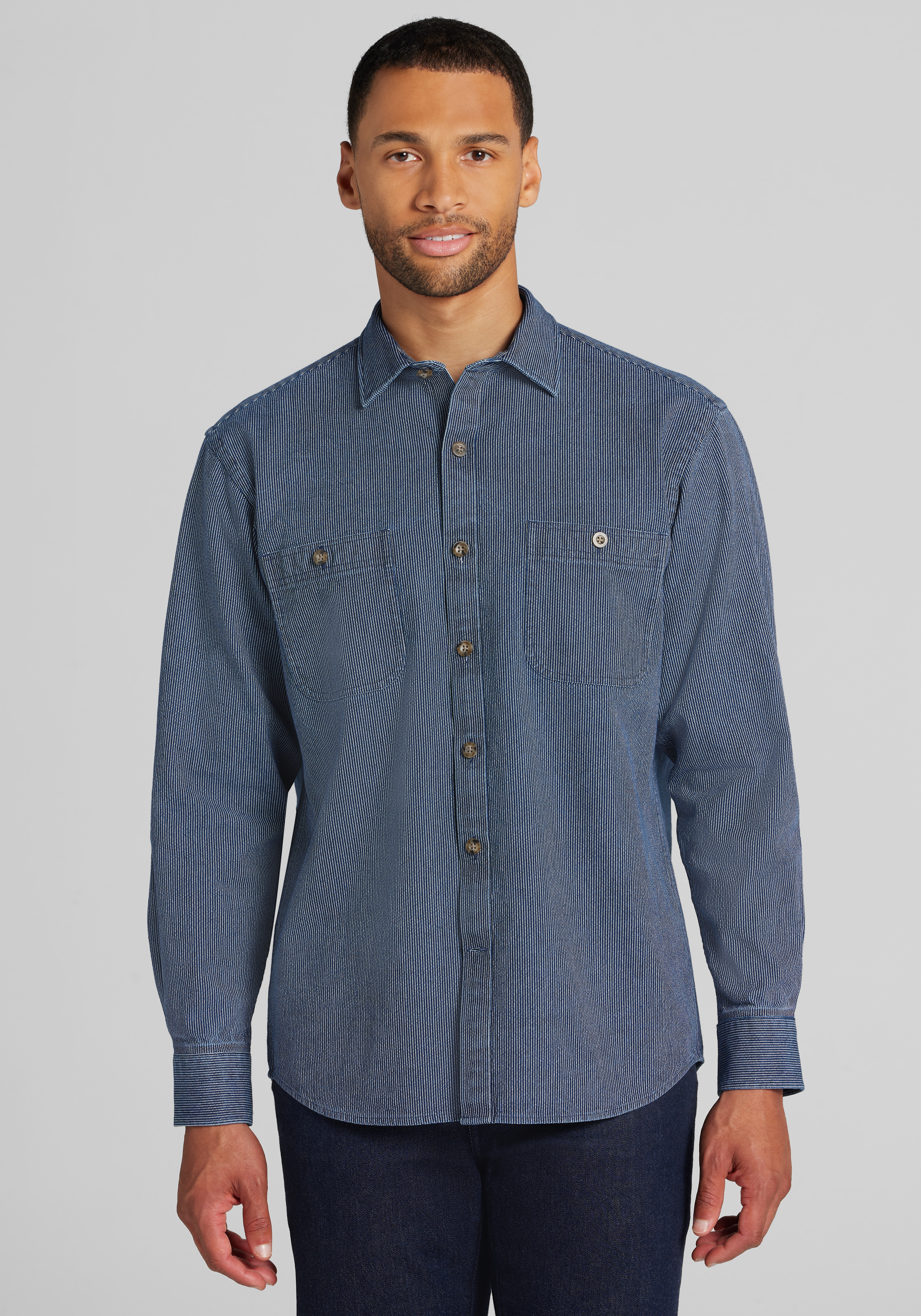 Men's Casual Tops, Jos. A. Bank Tailored Fit Indigo Dot Stripe Button Up Shirt - Jos A Bank