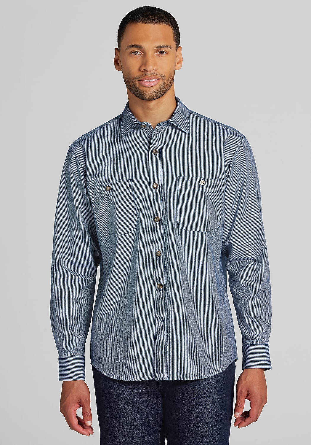 Jos. A. Bank Tailored Fit Indigo Dot Stripe Button Up Shirt