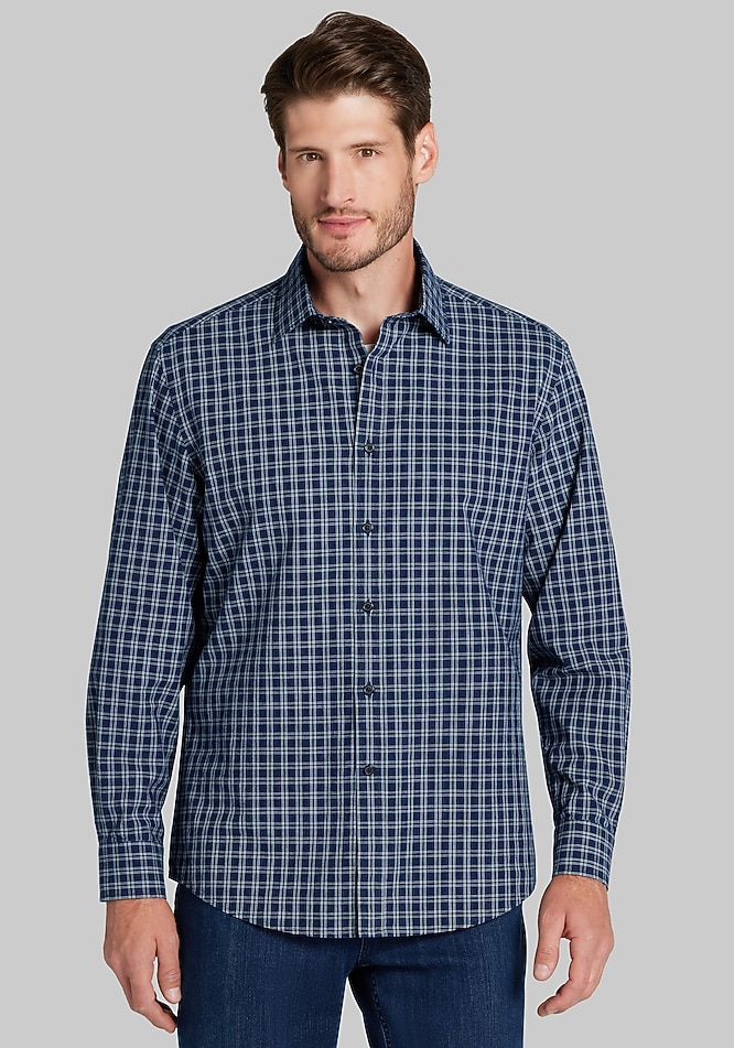 Jos. A. Bank Tailored Fit Check Button Up Shirt - Blue Sportshirts