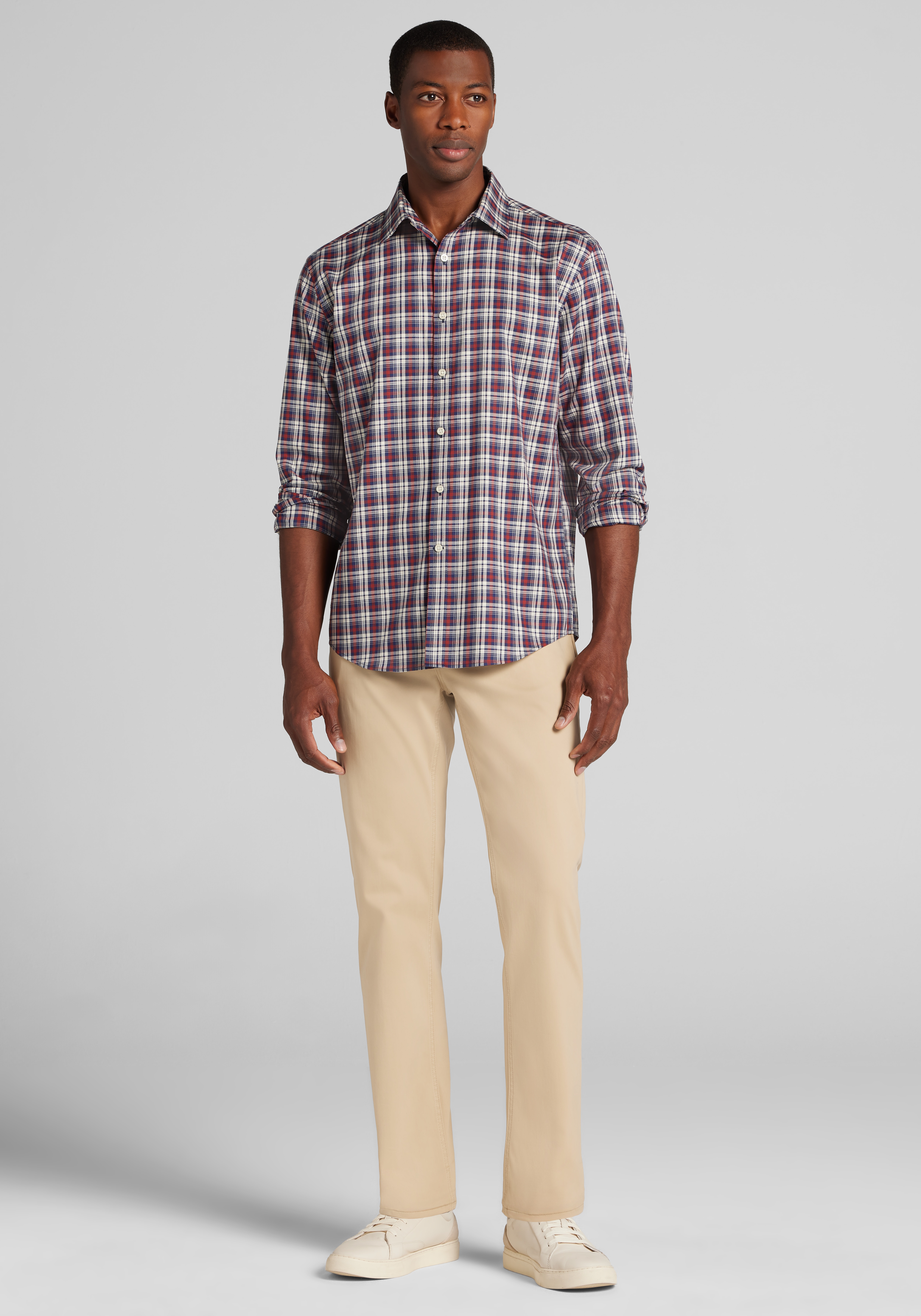 Jos. A. Bank Tailored Fit Medium Plaid Button Up Shirt