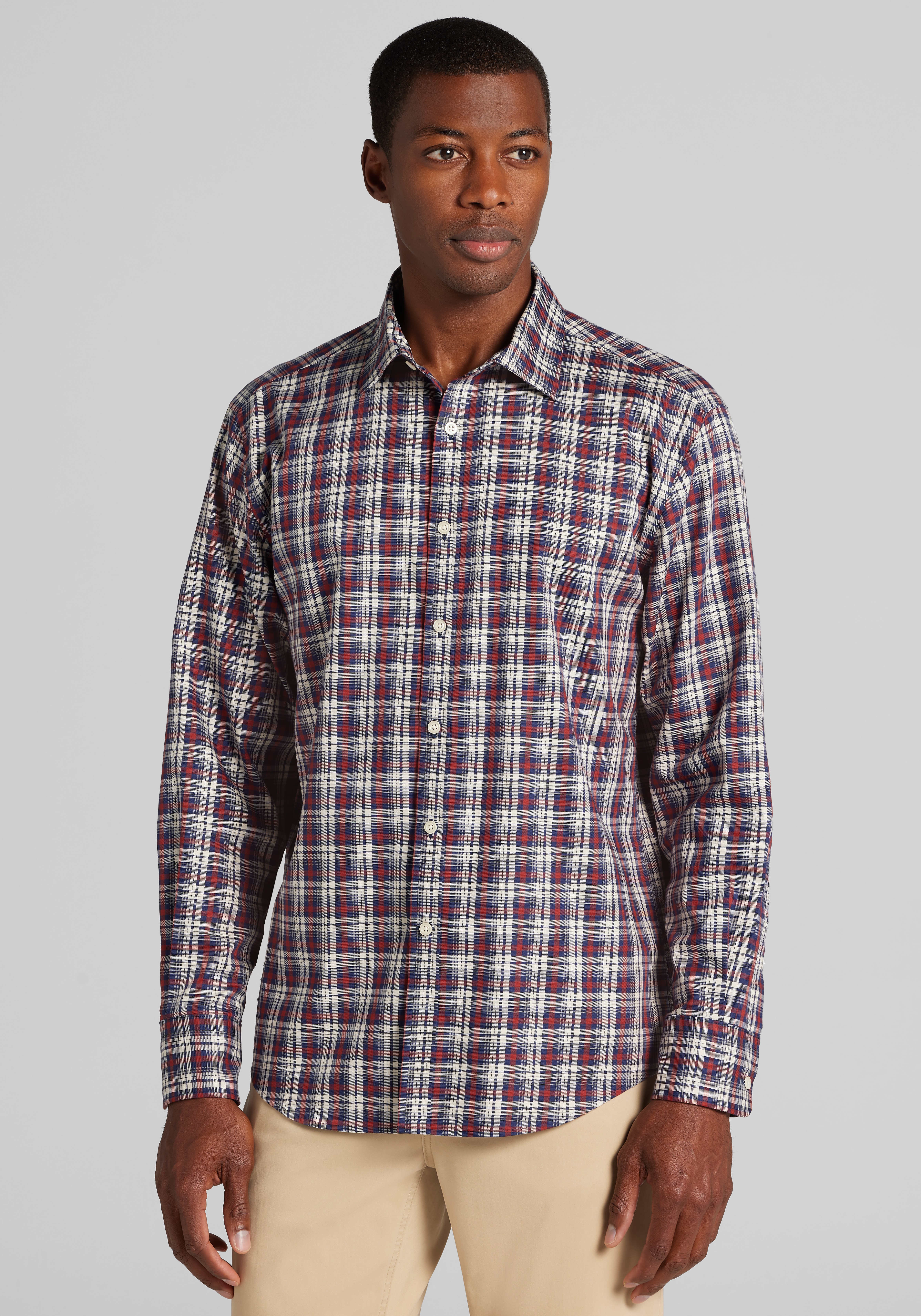 Jos. A. Bank Tailored Fit Medium Plaid Button Up Shirt