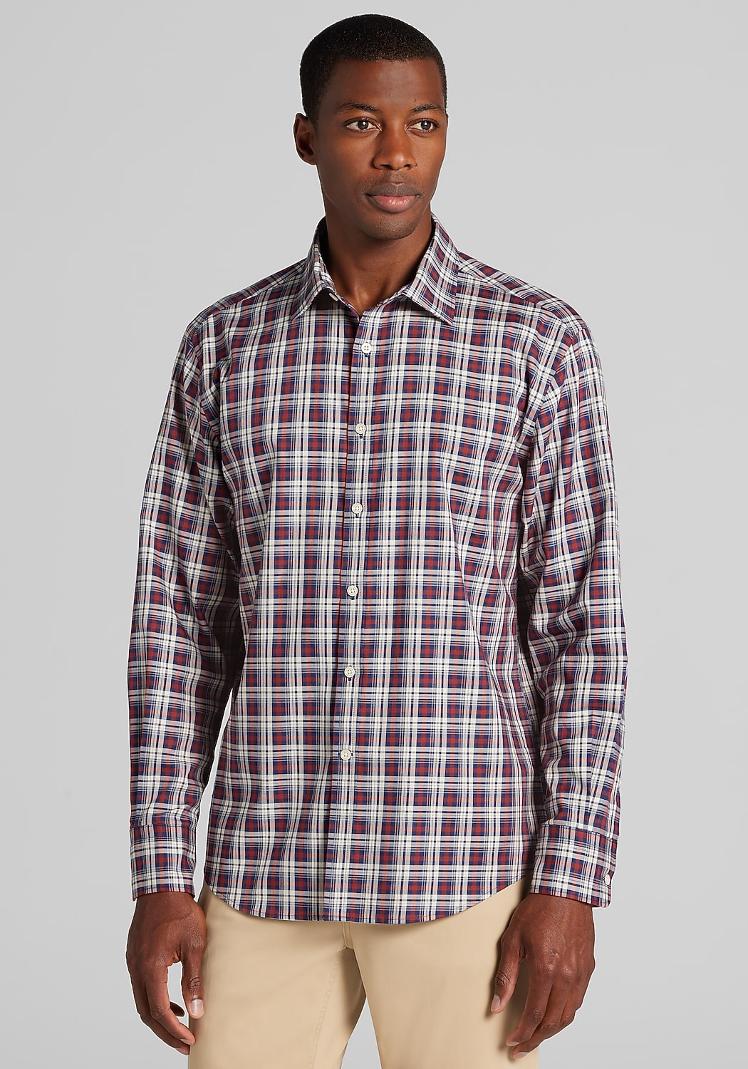 Jos. A. Bank Tailored Fit Medium Plaid Button Up Shirt - Big & Tall