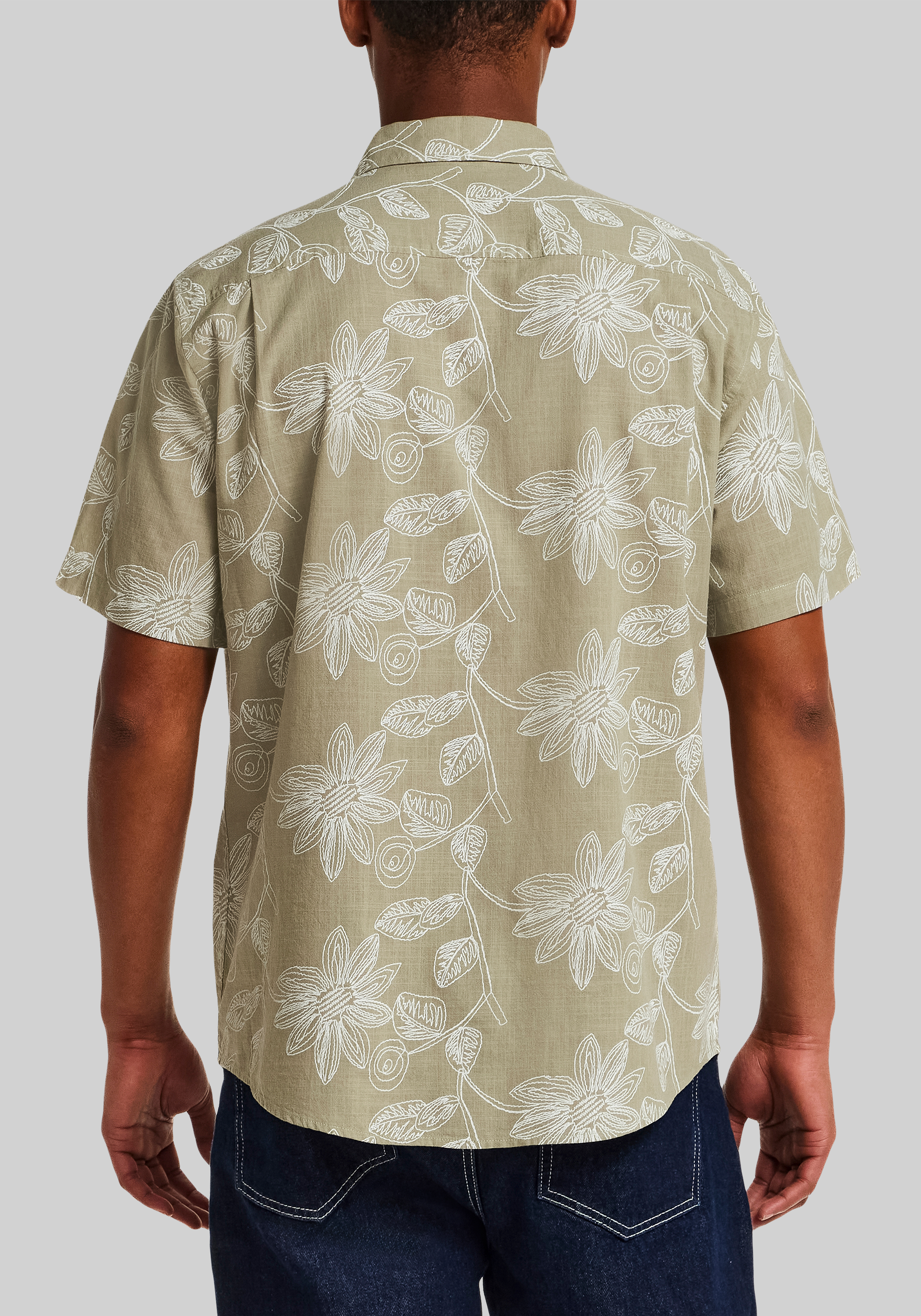 Weatherproof Vintage Traditional Fit Oversize Floral Faux Linen Sportshirt