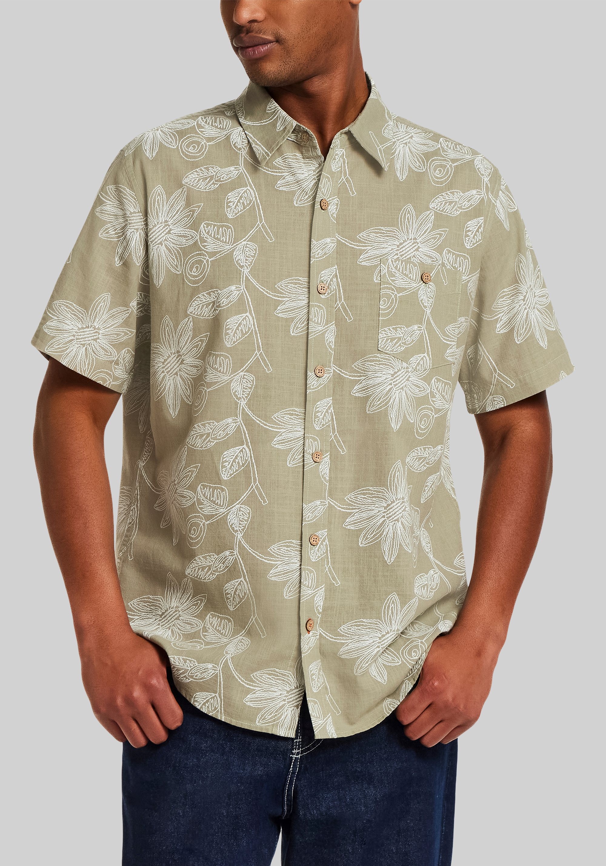 Men's New!, Weatherproof Vintage Traditional Fit Oversize Floral Faux Linen Sportshirt - Jos A Bank