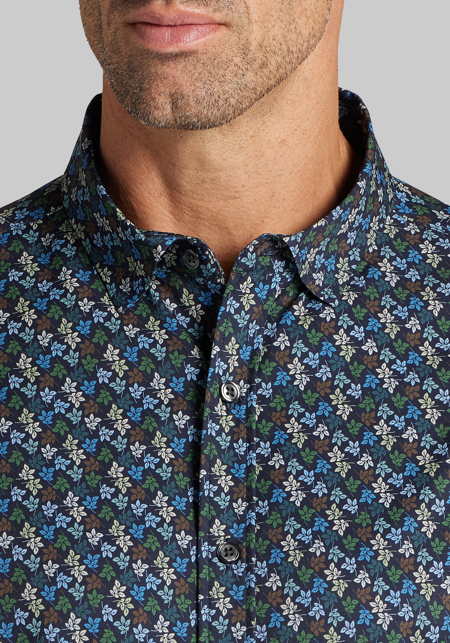 Men's Casual Tops, Traveler&reg; COOL<i>MOTION</i> Tailored Fit Leaves 4-Way Stretch Button Up Shirt - Jos A Bank